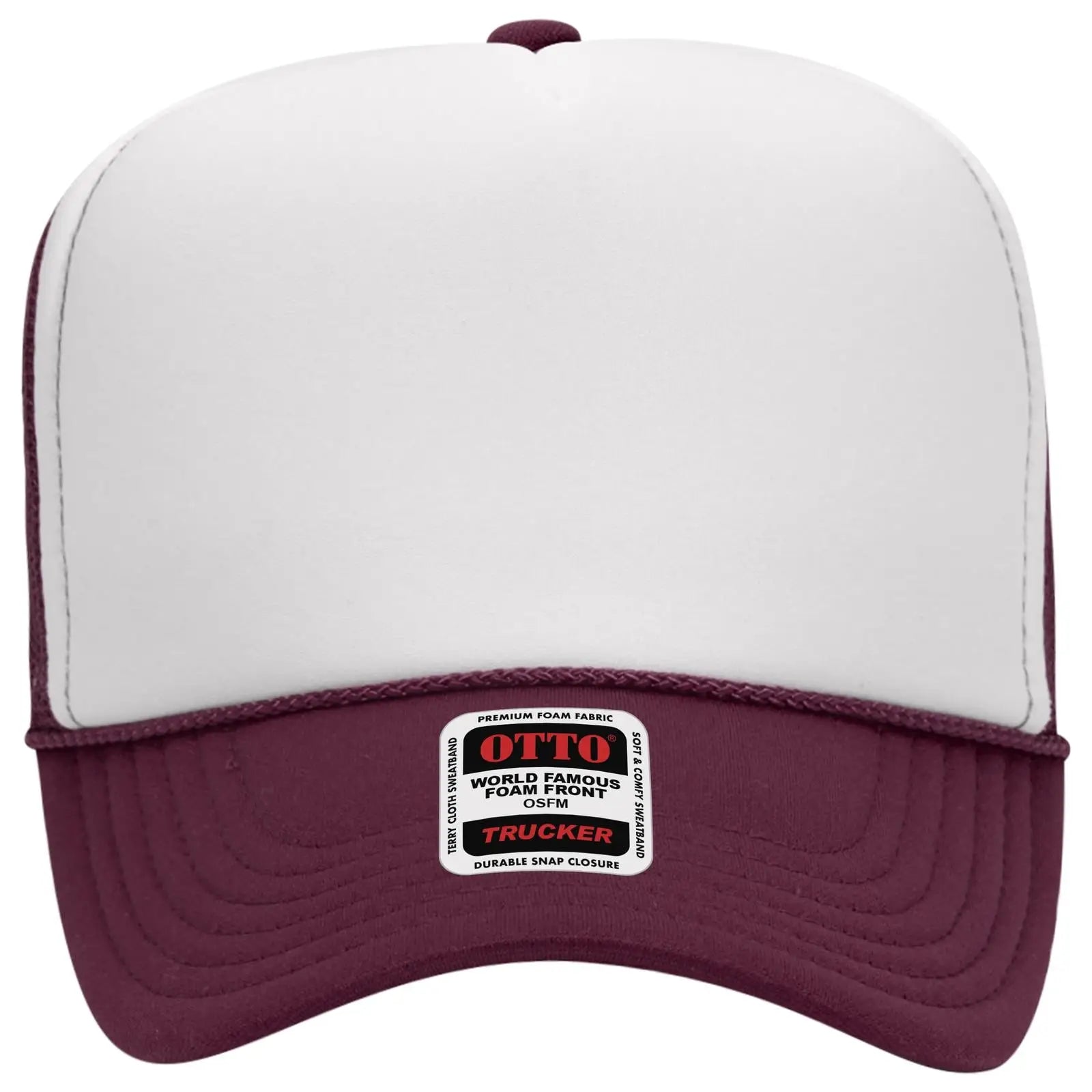 OTTO 39-165 5 Panel High Crown Mesh Back Trucker Cap - Mrn/Wht/Mrn - Mrn/Wht/Mrn / 6 1/2’’ - 7 5/8’’