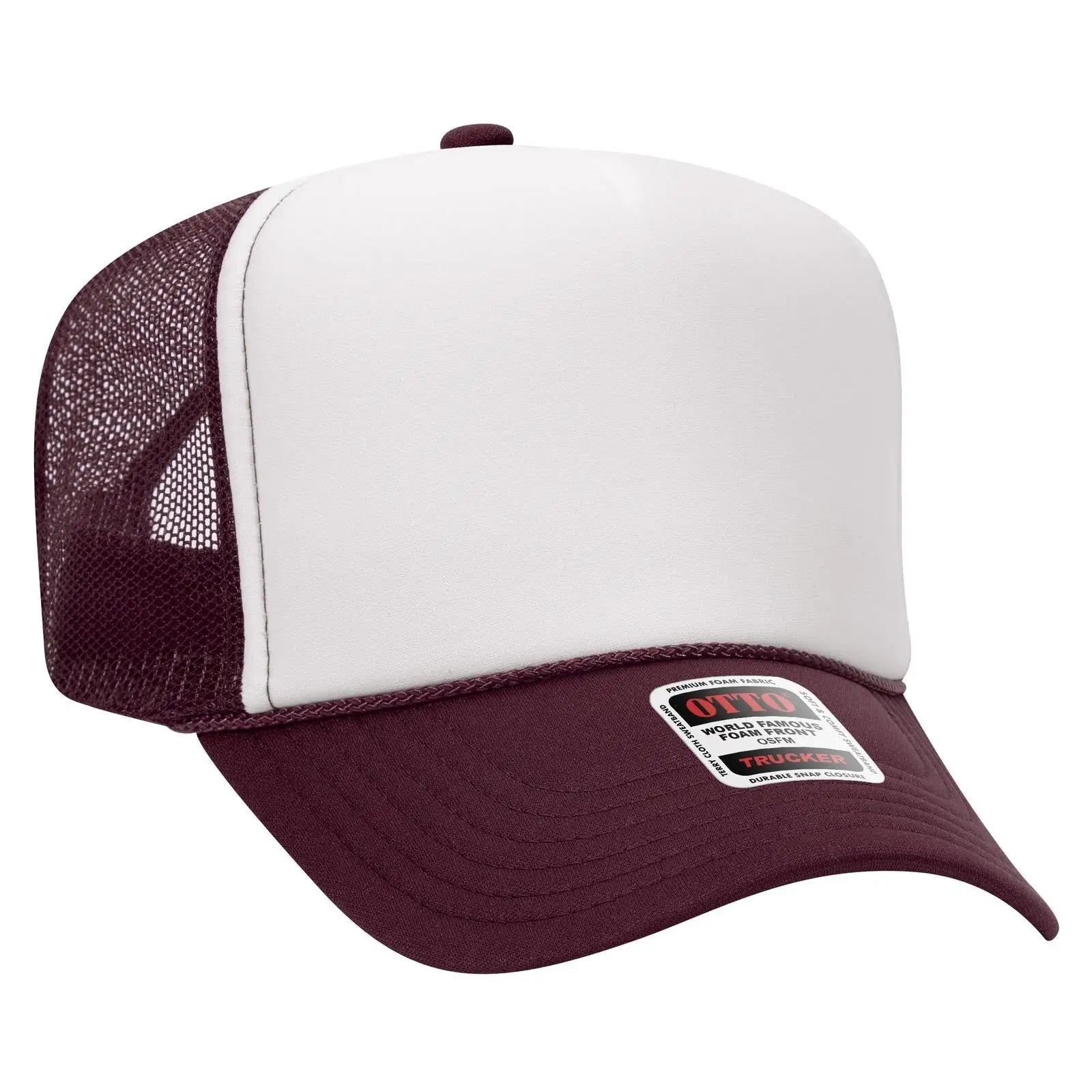 OTTO 39-165 5 Panel High Crown Mesh Back Trucker Cap - Mrn/Wht/Mrn - Mrn/Wht/Mrn / 6 1/2’’ - 7 5/8’’