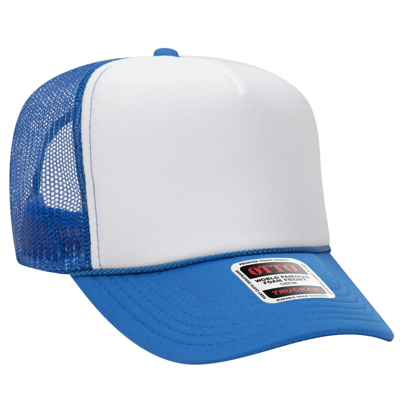 OTTO 39-165 5 Panel High Crown Mesh Back Trucker Cap - N.Blu/Wht/N.Blu - N.Blu/Wht/N.Blu / 6 1/2’’ - 7 5/8’’