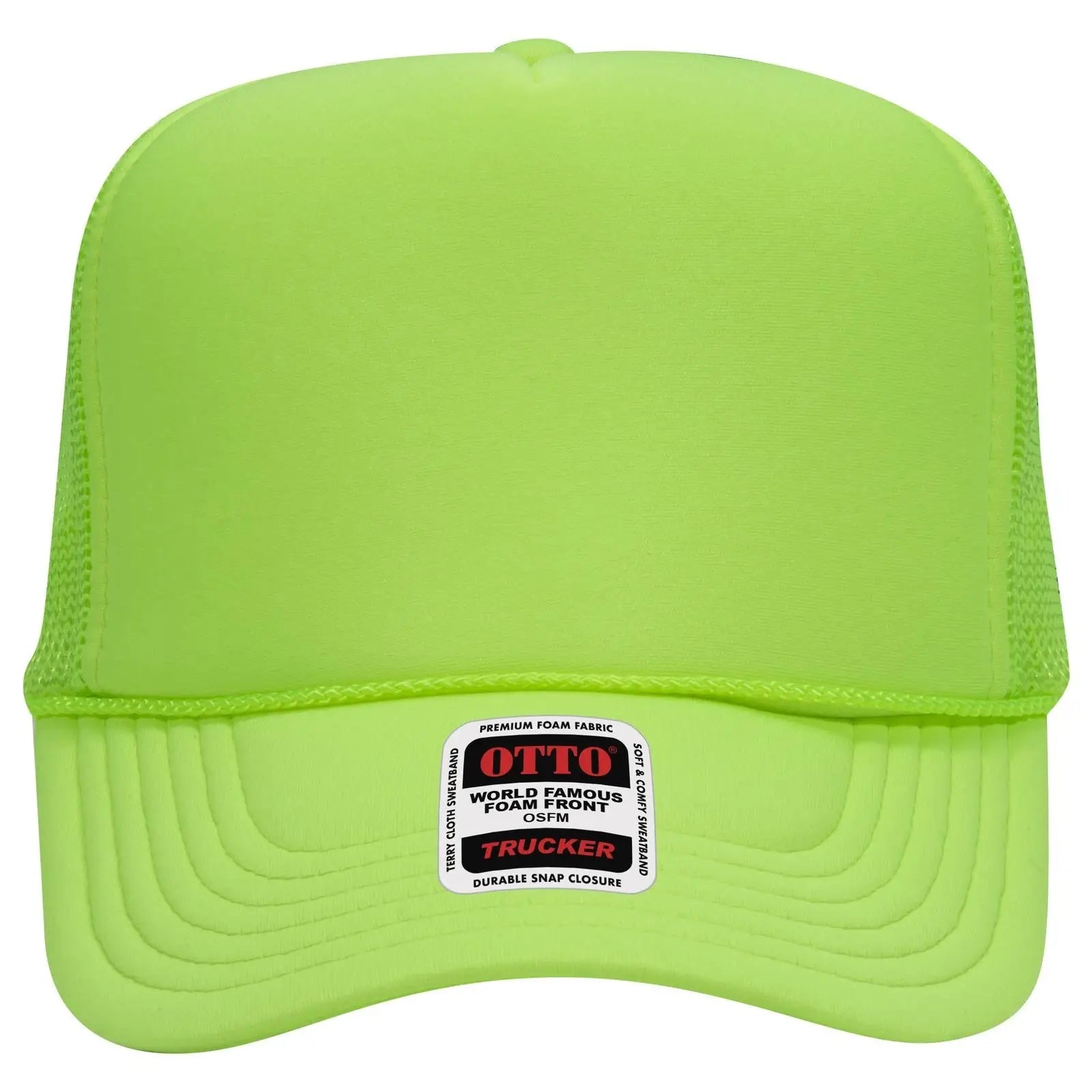 OTTO 39-165 5 Panel High Crown Mesh Back Trucker Cap - N. Green - N. Green / 6 1/2’’ - 7 5/8’’