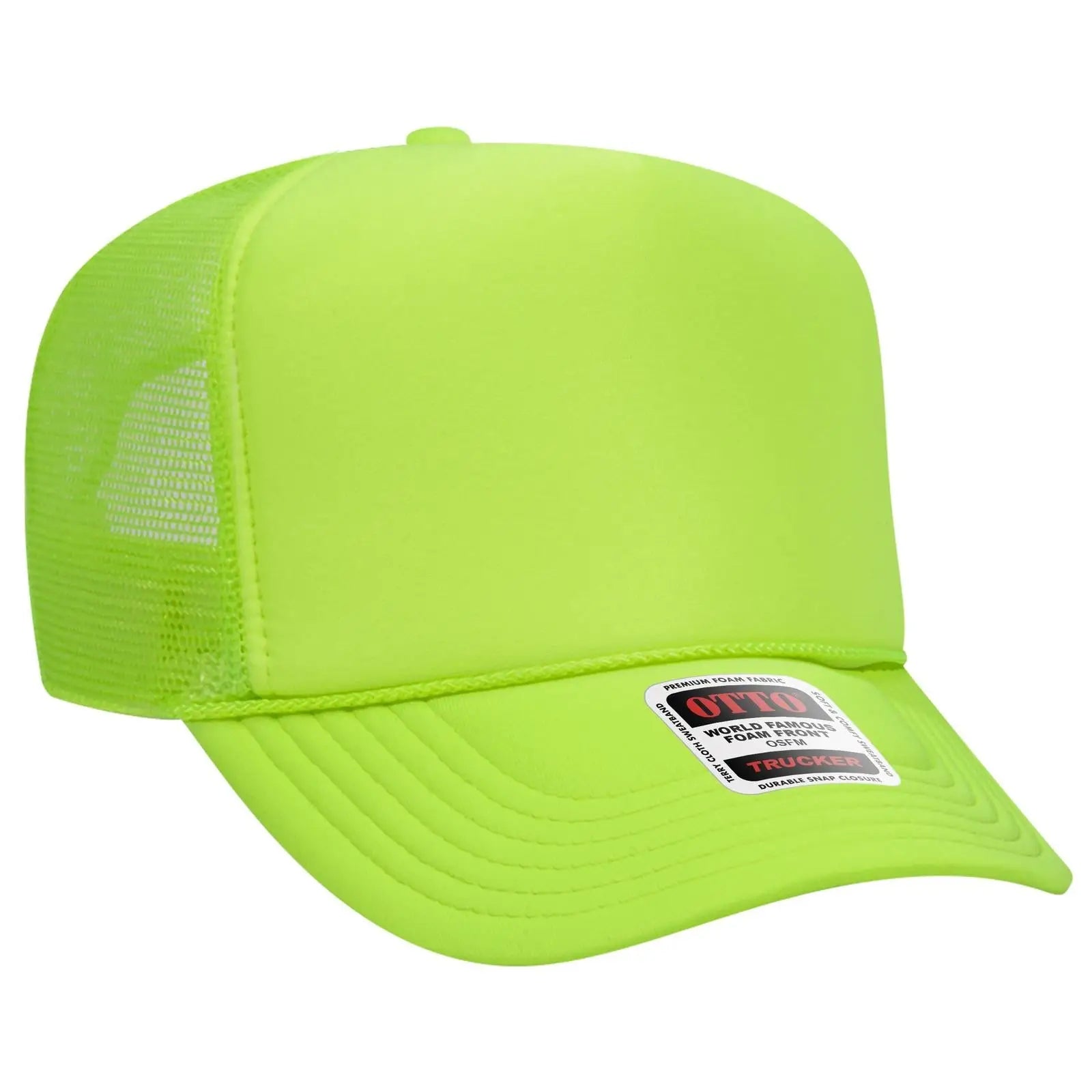 OTTO 39-165 5 Panel High Crown Mesh Back Trucker Cap - N. Green - N. Green / 6 1/2’’ - 7 5/8’’