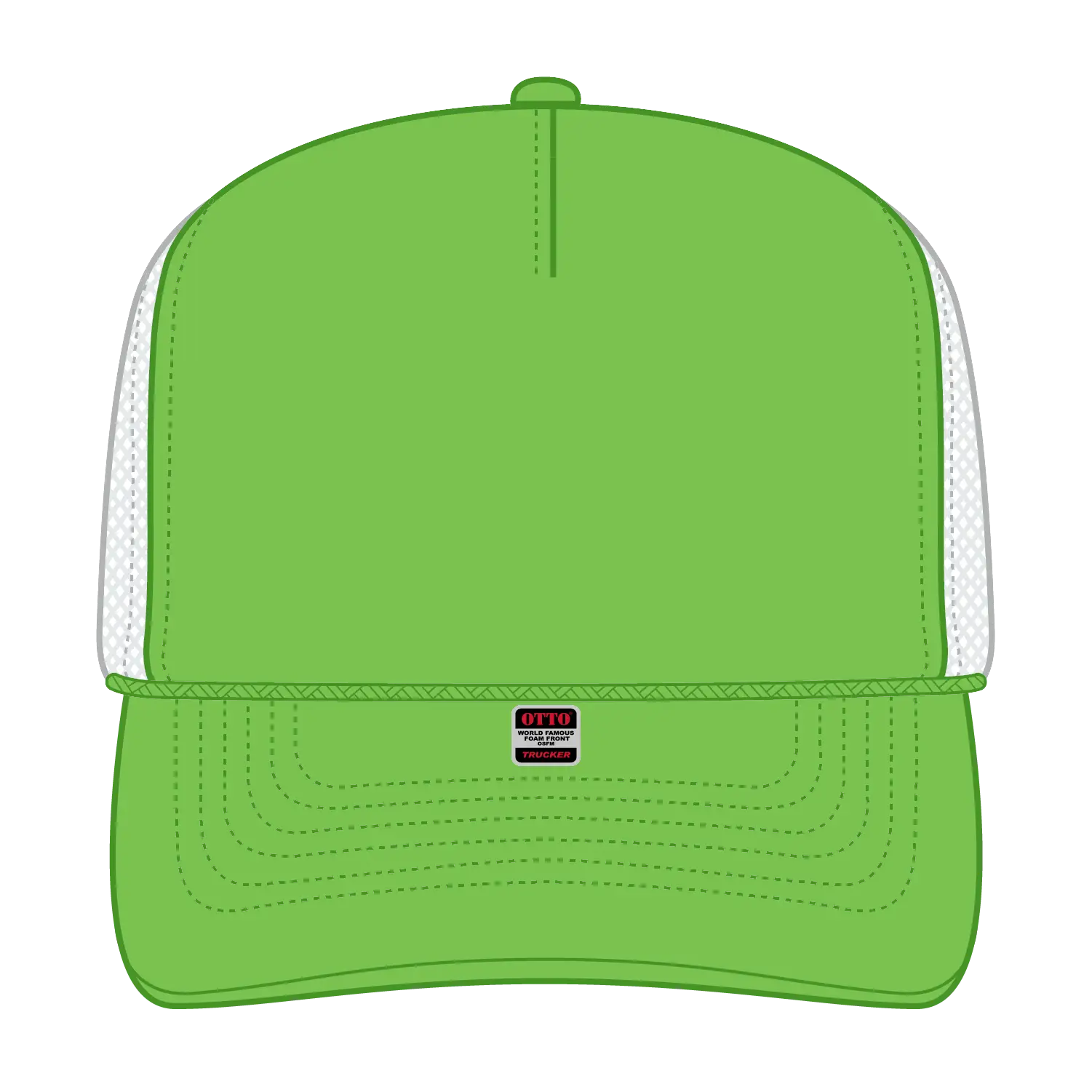 OTTO 39-165 5 Panel High Crown Mesh Back Trucker Cap - N Grn/N Grn/Wht - N Grn/N Grn/Wht / 6 1/2’’ - 7 5/8’’