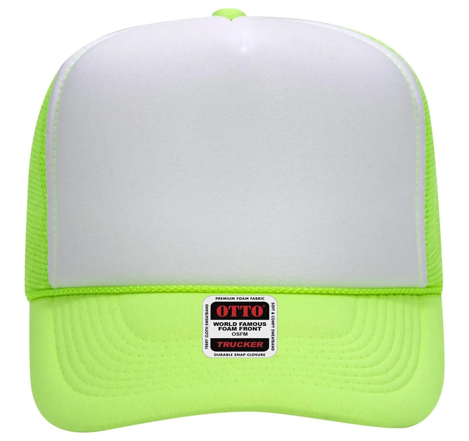OTTO 39-165 5 Panel High Crown Mesh Back Trucker Cap - N.Grn/Wht/N.Grn - N.Grn/Wht/N.Grn / 6 1/2’’ - 7 5/8’’