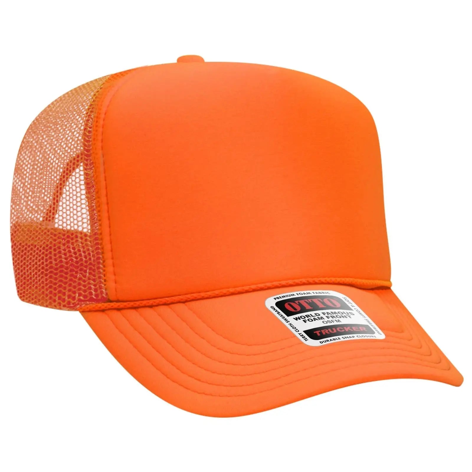 OTTO 39-165 5 Panel High Crown Mesh Back Trucker Cap - N. Orange - N. Orange / 6 1/2’’ - 7 5/8’’