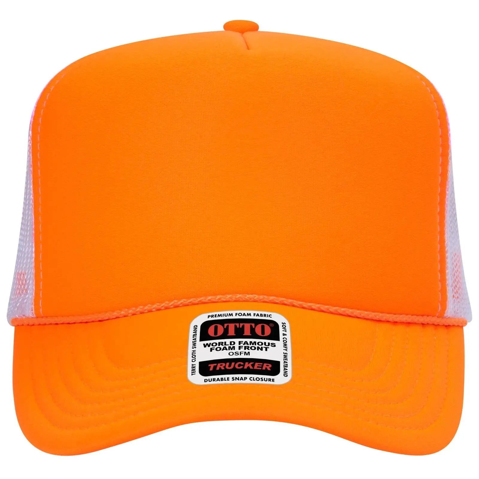 OTTO 39-165 5 Panel High Crown Mesh Back Trucker Cap - N Org/N Org/Wht - N Org/N Org/Wht / 6 1/2’’ - 7 5/8’’