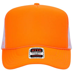OTTO 39-165 5 Panel High Crown Mesh Back Trucker Cap - N Org/N Org/Wht - N Org/N Org/Wht / 6 1/2’’ - 7 5/8’’