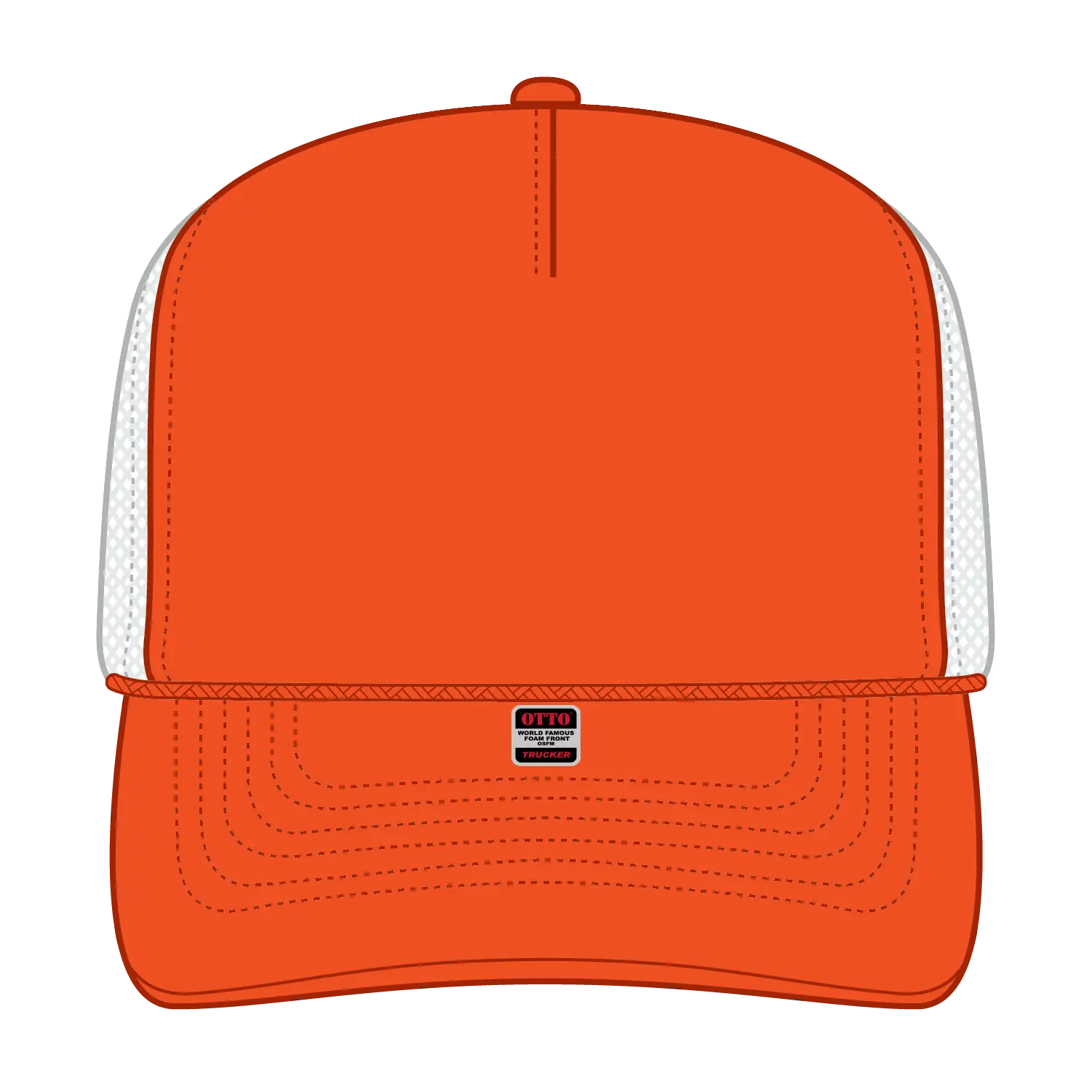OTTO 39-165 5 Panel High Crown Mesh Back Trucker Cap - N Org/N Org/Wht - N Org/N Org/Wht / 6 1/2’’ - 7 5/8’’