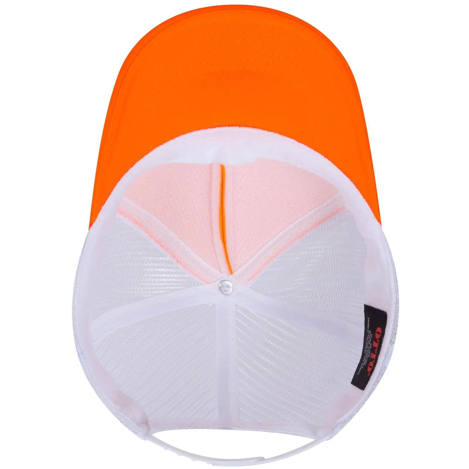 OTTO 39-165 5 Panel High Crown Mesh Back Trucker Cap - N Org/N Org/Wht - N Org/N Org/Wht / 6 1/2’’ - 7 5/8’’