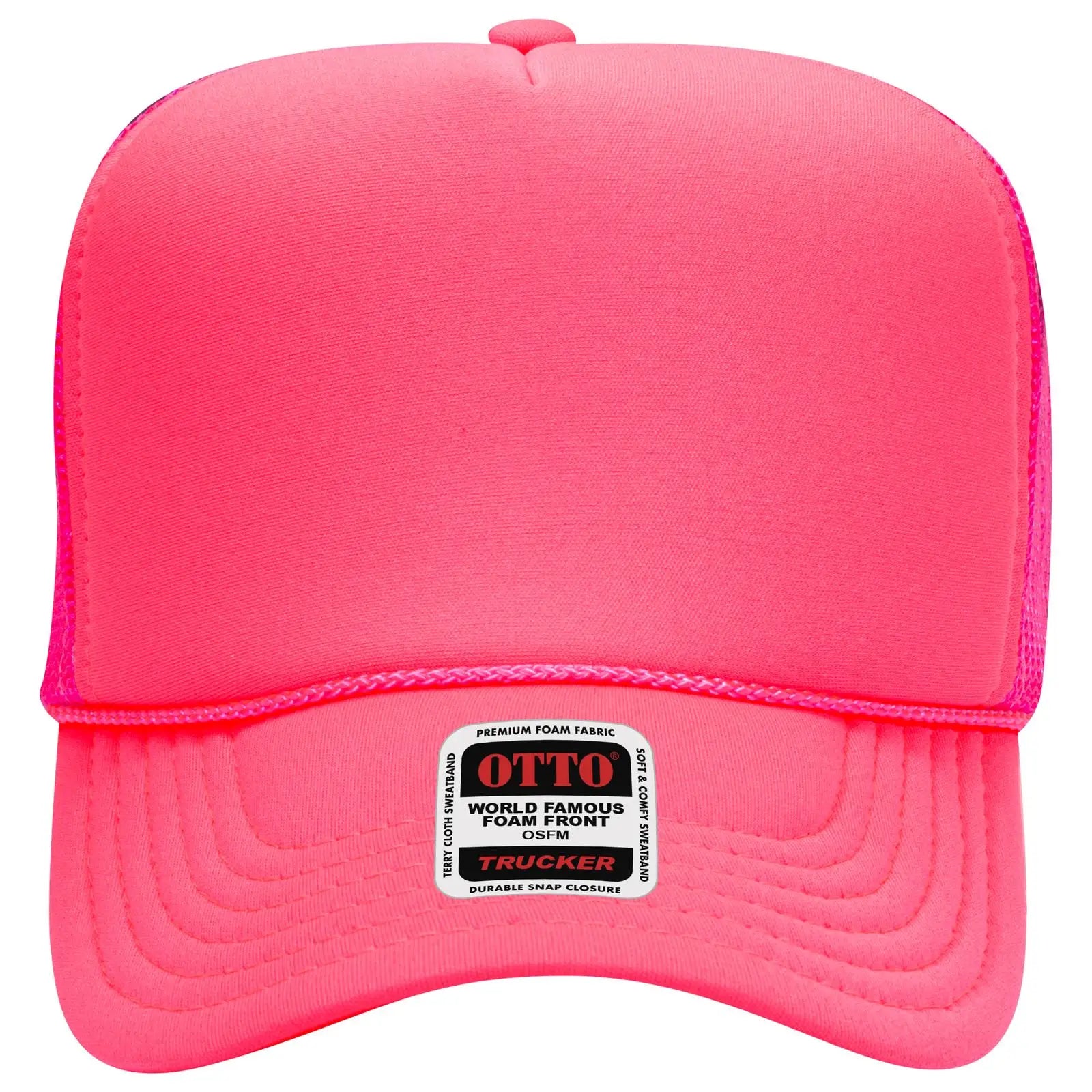 OTTO 39-165 5 Panel High Crown Mesh Back Trucker Cap - N. Pink - N. Pink / 6 1/2’’ - 7 5/8’’
