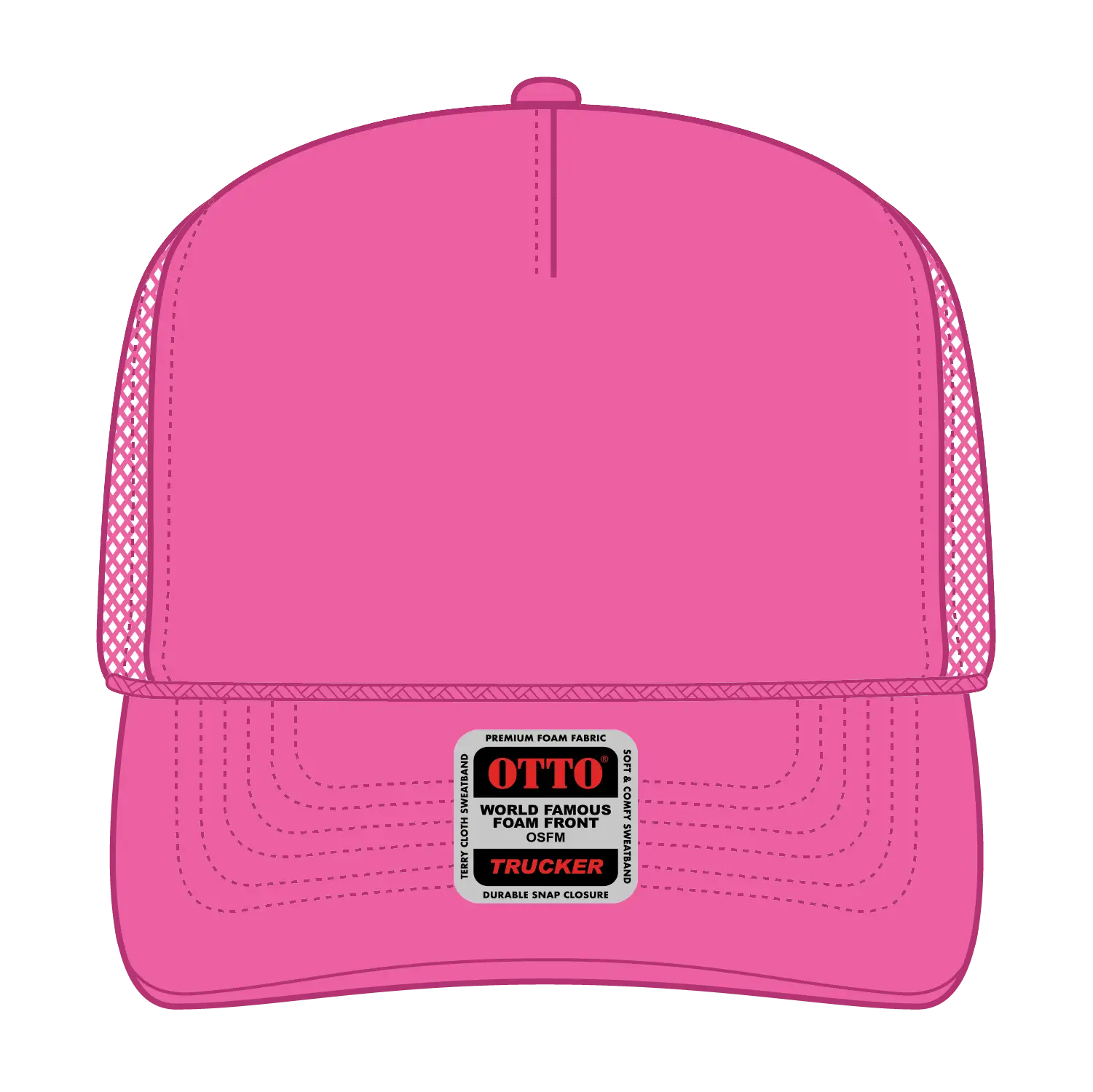 OTTO 39-165 5 Panel High Crown Mesh Back Trucker Cap - N. Pink - N. Pink / 6 1/2’’ - 7 5/8’’