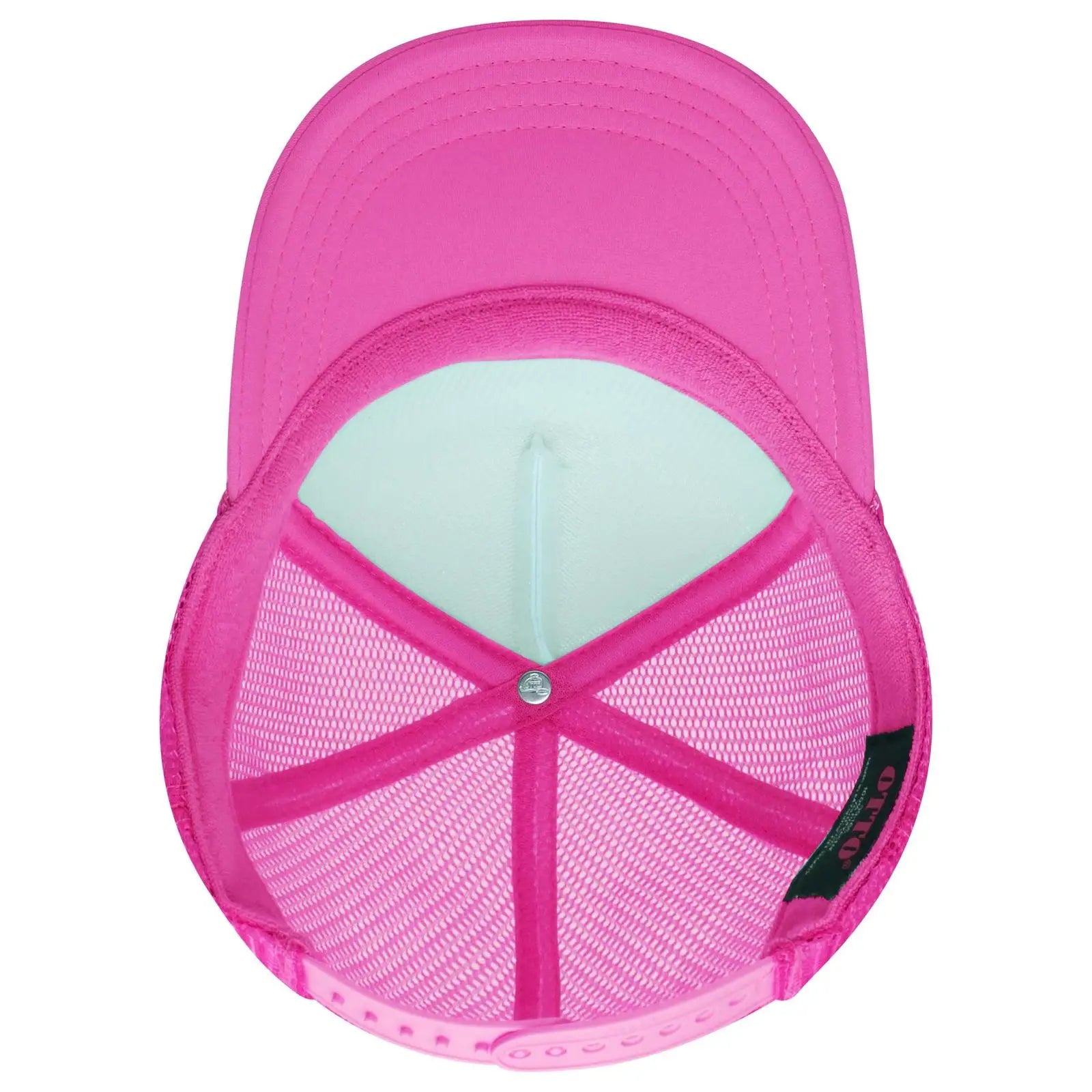 OTTO 39-165 5 Panel High Crown Mesh Back Trucker Cap - N.Pnk/Wht/N.Pnk