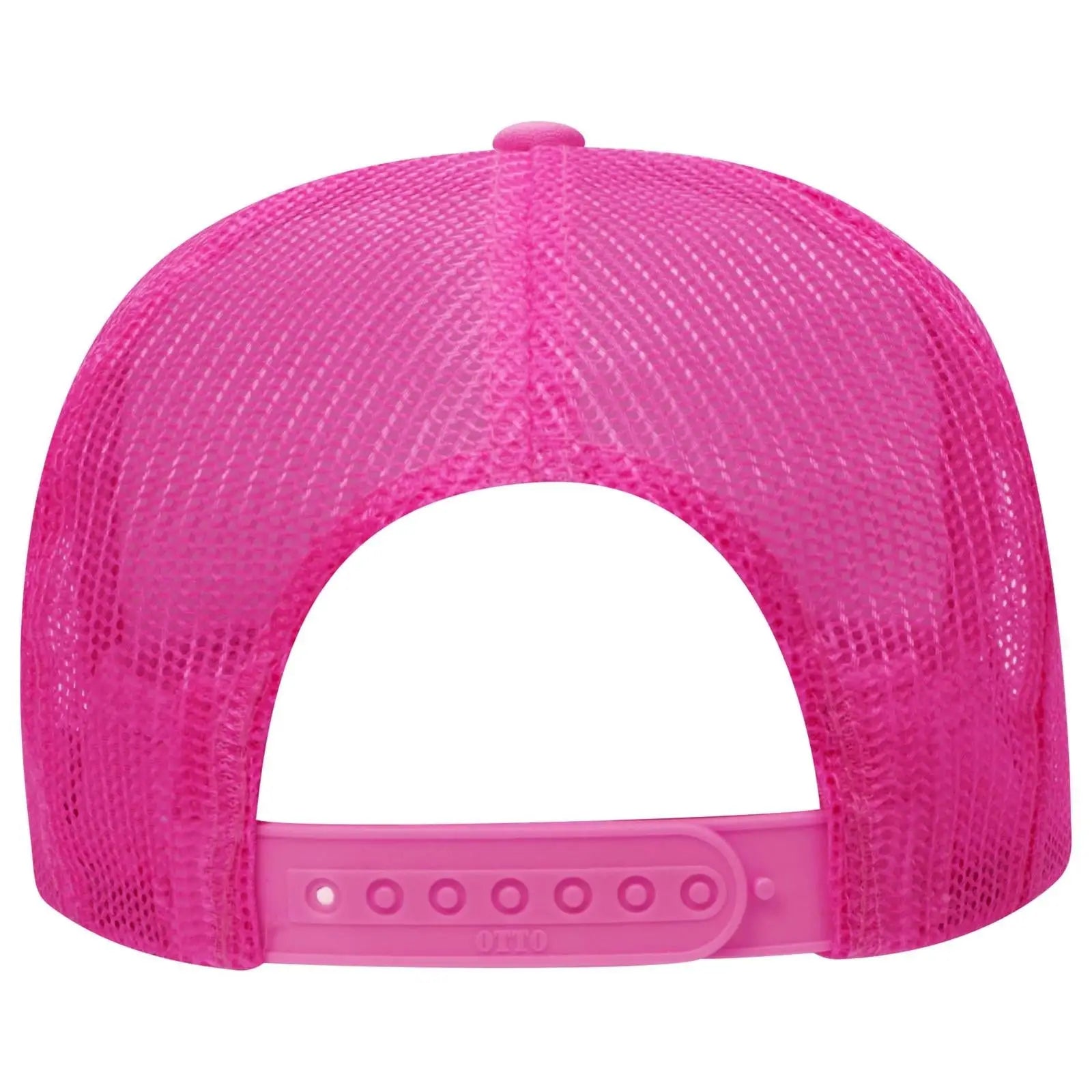 OTTO 39-165 5 Panel High Crown Mesh Back Trucker Cap - N.Pnk/Wht/N.Pnk