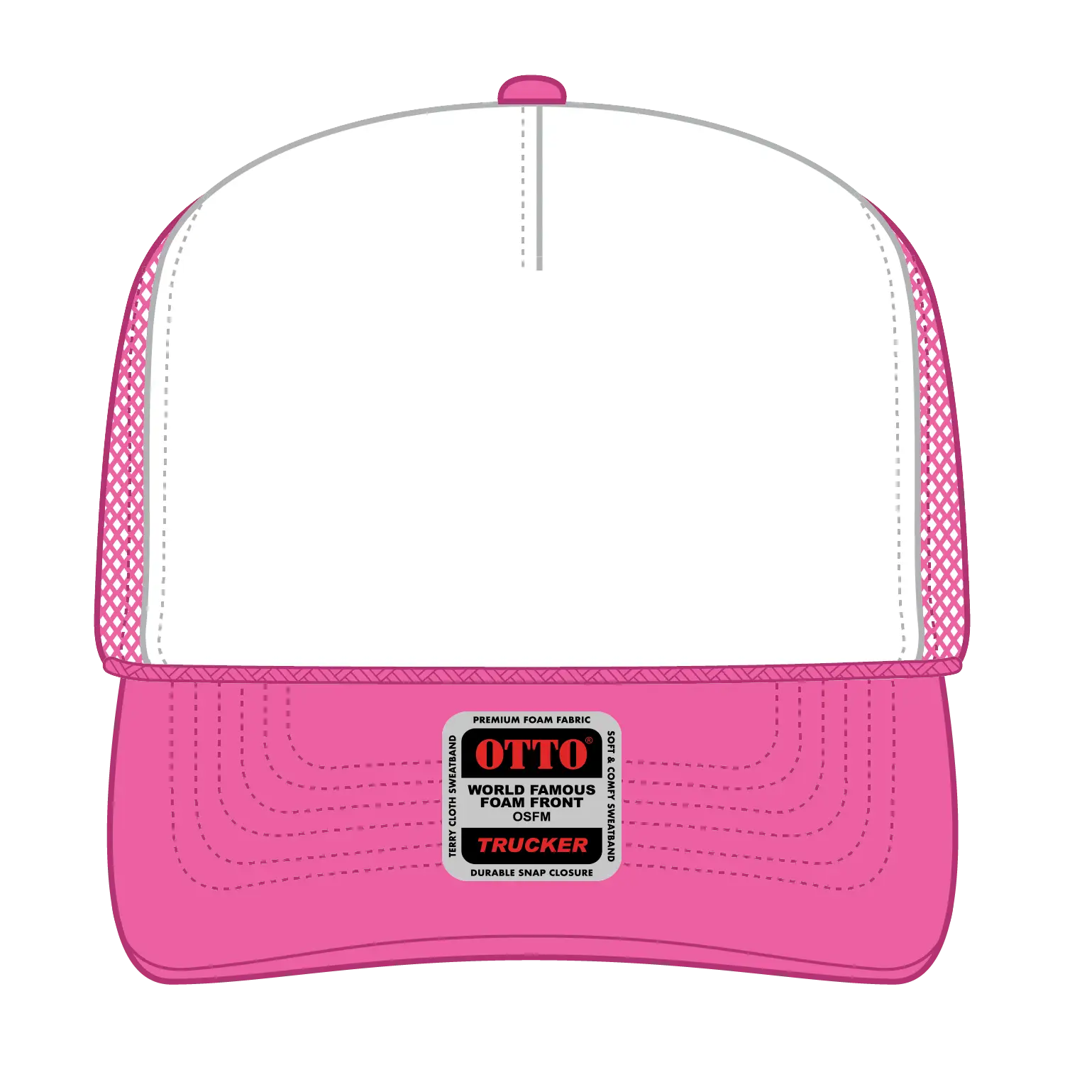 OTTO 39-165 5 Panel High Crown Mesh Back Trucker Cap - N.Pnk/Wht/N.Pnk - N.Pnk/Wht/N.Pnk / 6 1/2’’ - 7 5/8’’