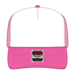 OTTO 39-165 5 Panel High Crown Mesh Back Trucker Cap - N.Pnk/Wht/N.Pnk - N.Pnk/Wht/N.Pnk / 6 1/2’’ - 7 5/8’’