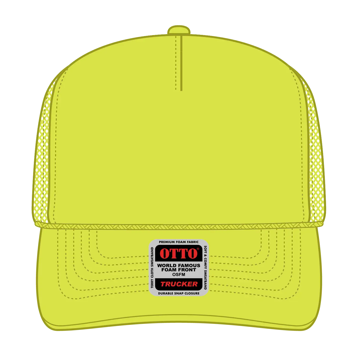 OTTO 39-165 5 Panel High Crown Mesh Back Trucker Cap - N. Yellow - N. Yellow / 6 1/2’’ - 7 5/8’’