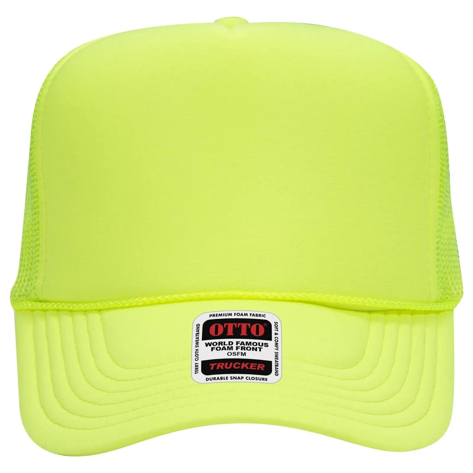 OTTO 39-165 5 Panel High Crown Mesh Back Trucker Cap - N. Yellow - N. Yellow / 6 1/2’’ - 7 5/8’’