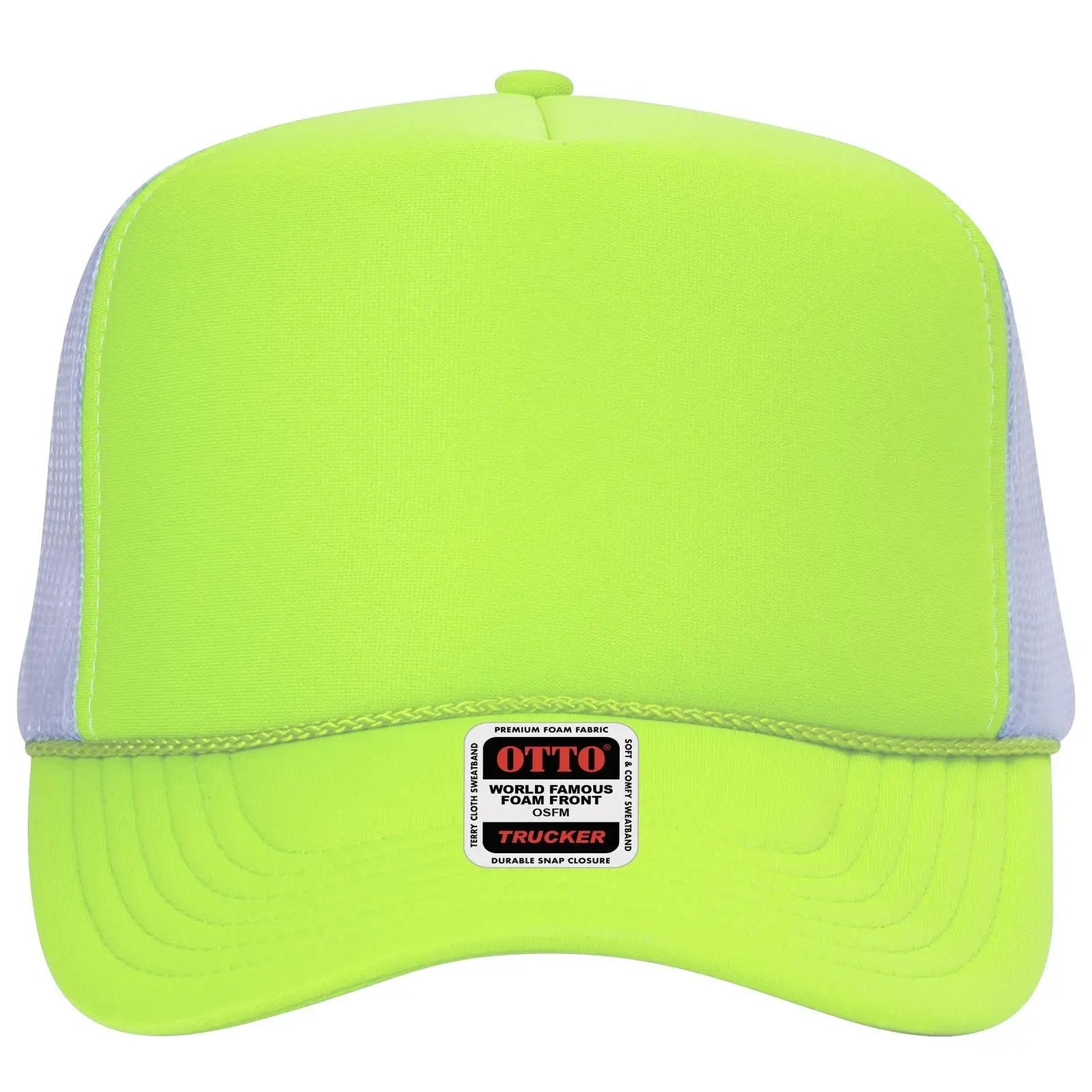 OTTO 39-165 5 Panel High Crown Mesh Back Trucker Cap - N Ylw/N Ylw/Wht - N Ylw/N Ylw/Wht / 6 1/2’’ - 7 5/8’’