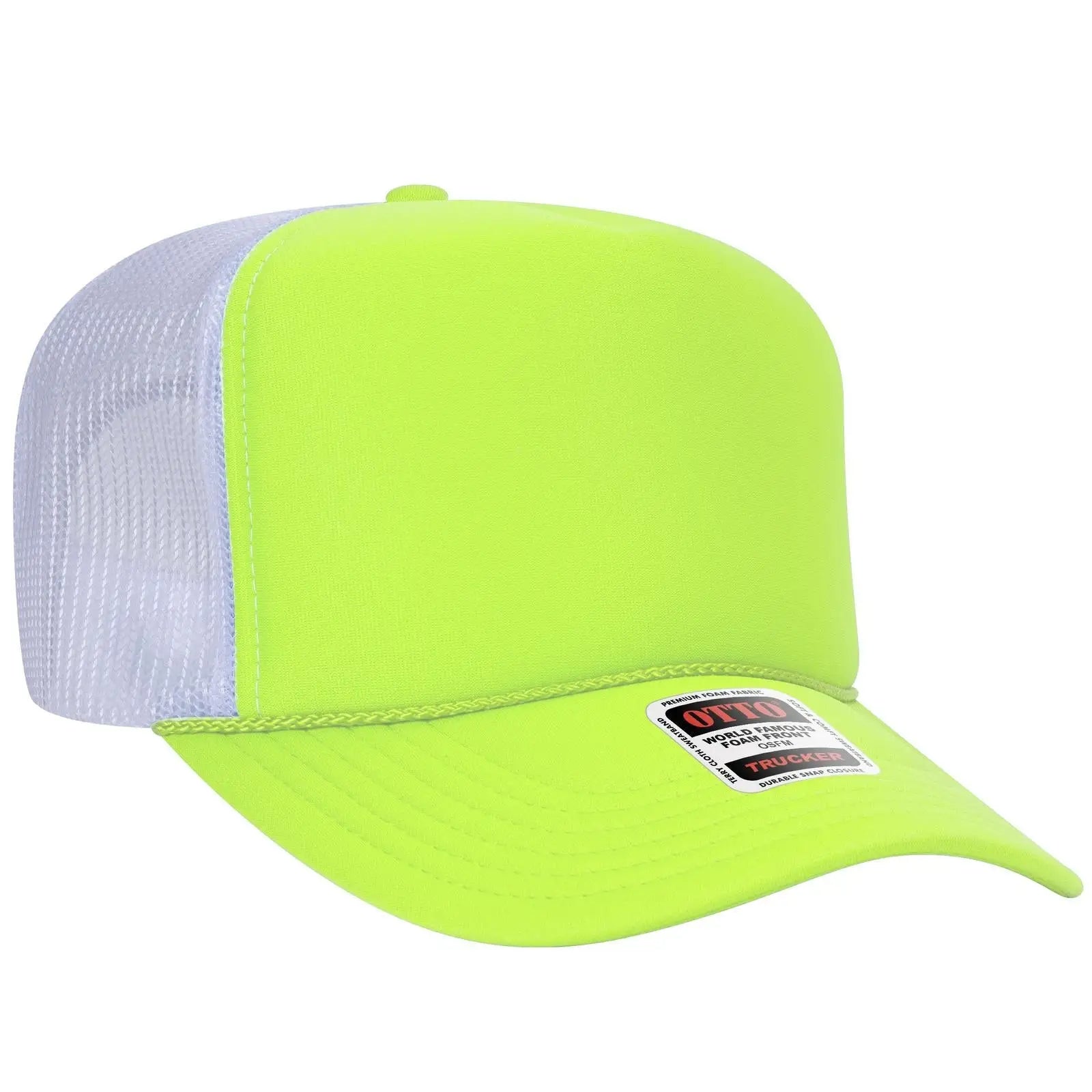 OTTO 39-165 5 Panel High Crown Mesh Back Trucker Cap - N Ylw/N Ylw/Wht - N Ylw/N Ylw/Wht / 6 1/2’’ - 7 5/8’’