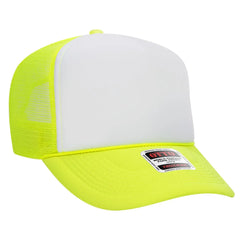 OTTO 39-165 5 Panel High Crown Mesh Back Trucker Cap - N.Ylw/Wht/N.Ylw - N.Ylw/Wht/N.Ylw / 6 1/2’’ - 7 5/8’’