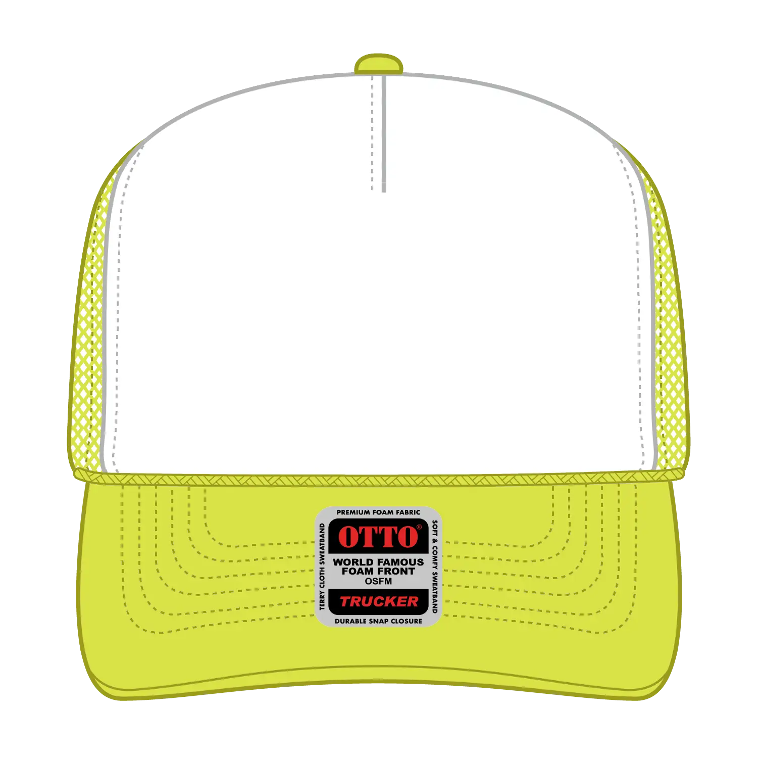 OTTO 39-165 5 Panel High Crown Mesh Back Trucker Cap - N.Ylw/Wht/N.Ylw - N.Ylw/Wht/N.Ylw / 6 1/2’’ - 7 5/8’’