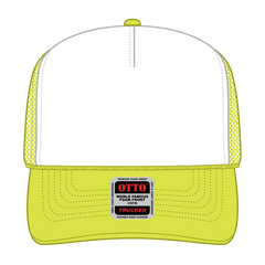 OTTO 39-165 5 Panel High Crown Mesh Back Trucker Cap - N.Ylw/Wht/N.Ylw - N.Ylw/Wht/N.Ylw / 6 1/2’’ - 7 5/8’’