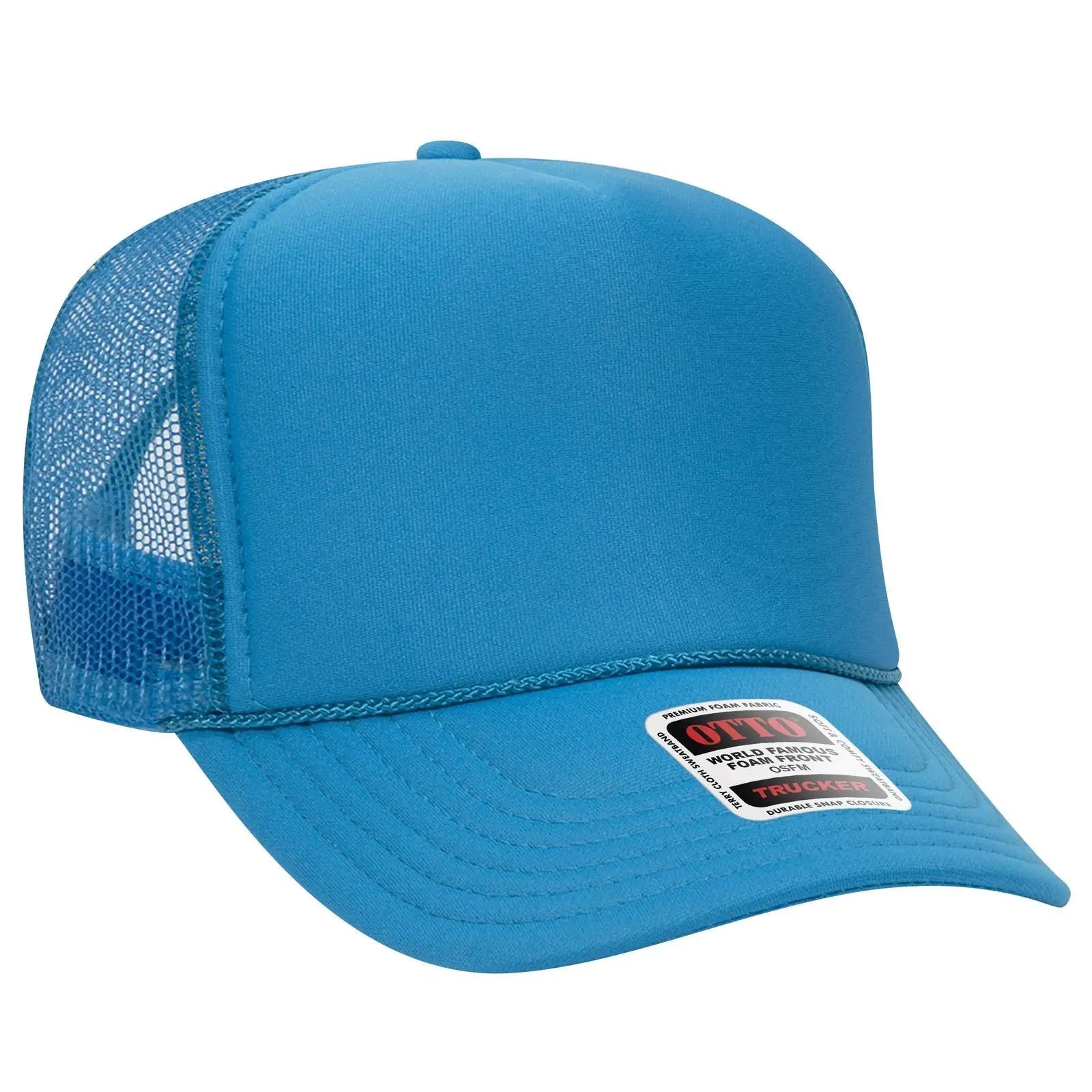 OTTO 39-165 5 Panel High Crown Mesh Back Trucker Cap - Neon Blue - Neon Blue / 6 1/2’’ - 7 5/8’’