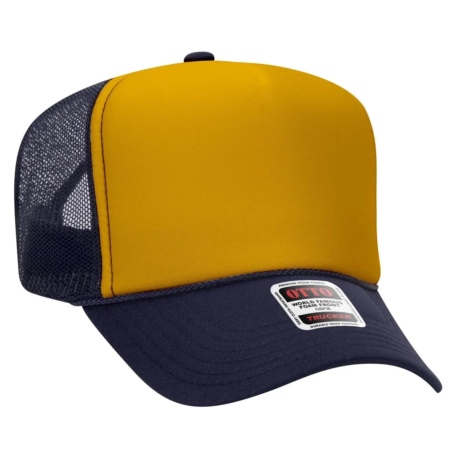 OTTO 39-165 5 Panel High Crown Mesh Back Trucker Cap - Nvy/Gld/Nvy - Nvy/Gld/Nvy / 6 1/2’’ - 7 5/8’’