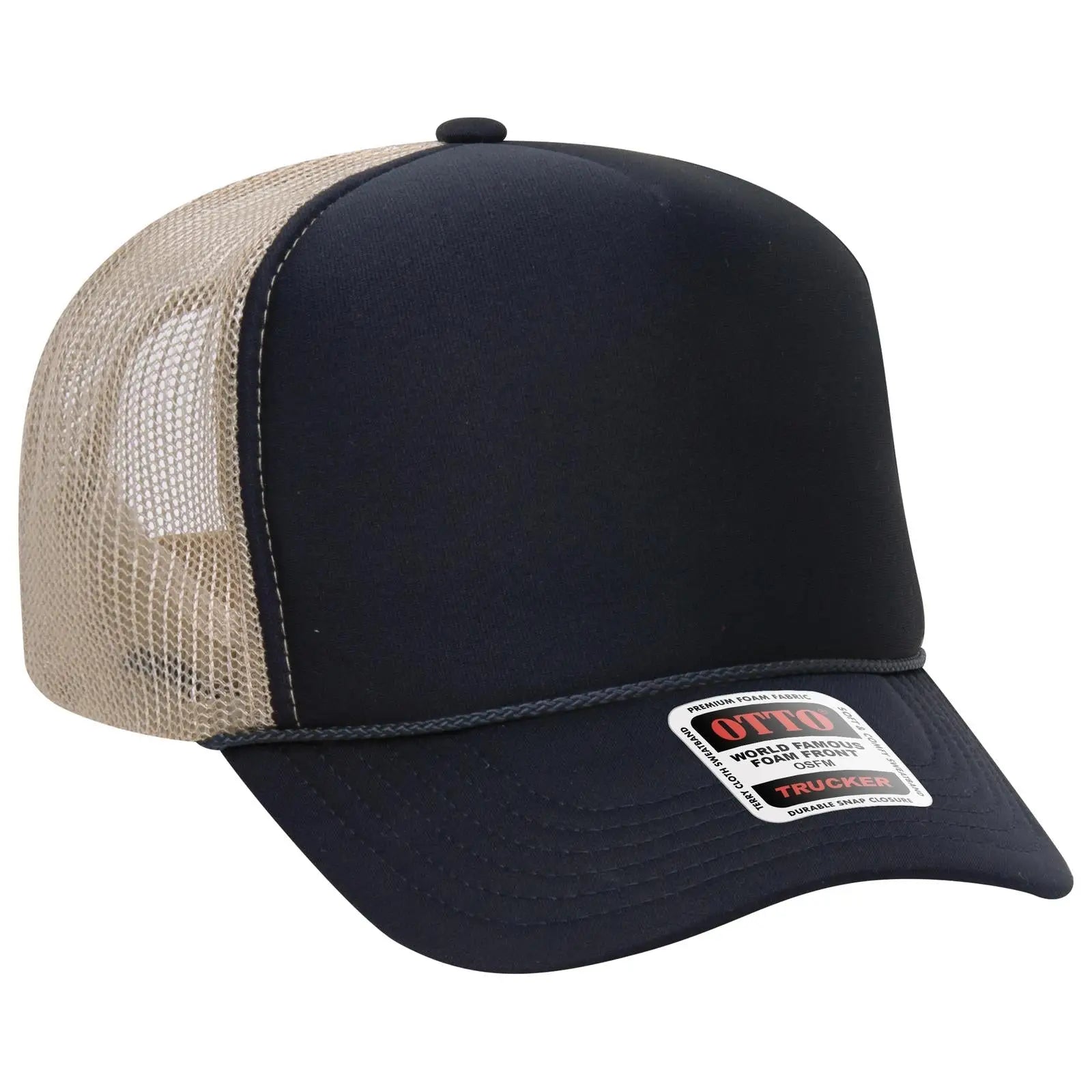 OTTO 39-165 5 Panel High Crown Mesh Back Trucker Cap - Nvy/Nvy/Kha - Nvy/Nvy/Kha / 6 1/2’’ - 7 5/8’’