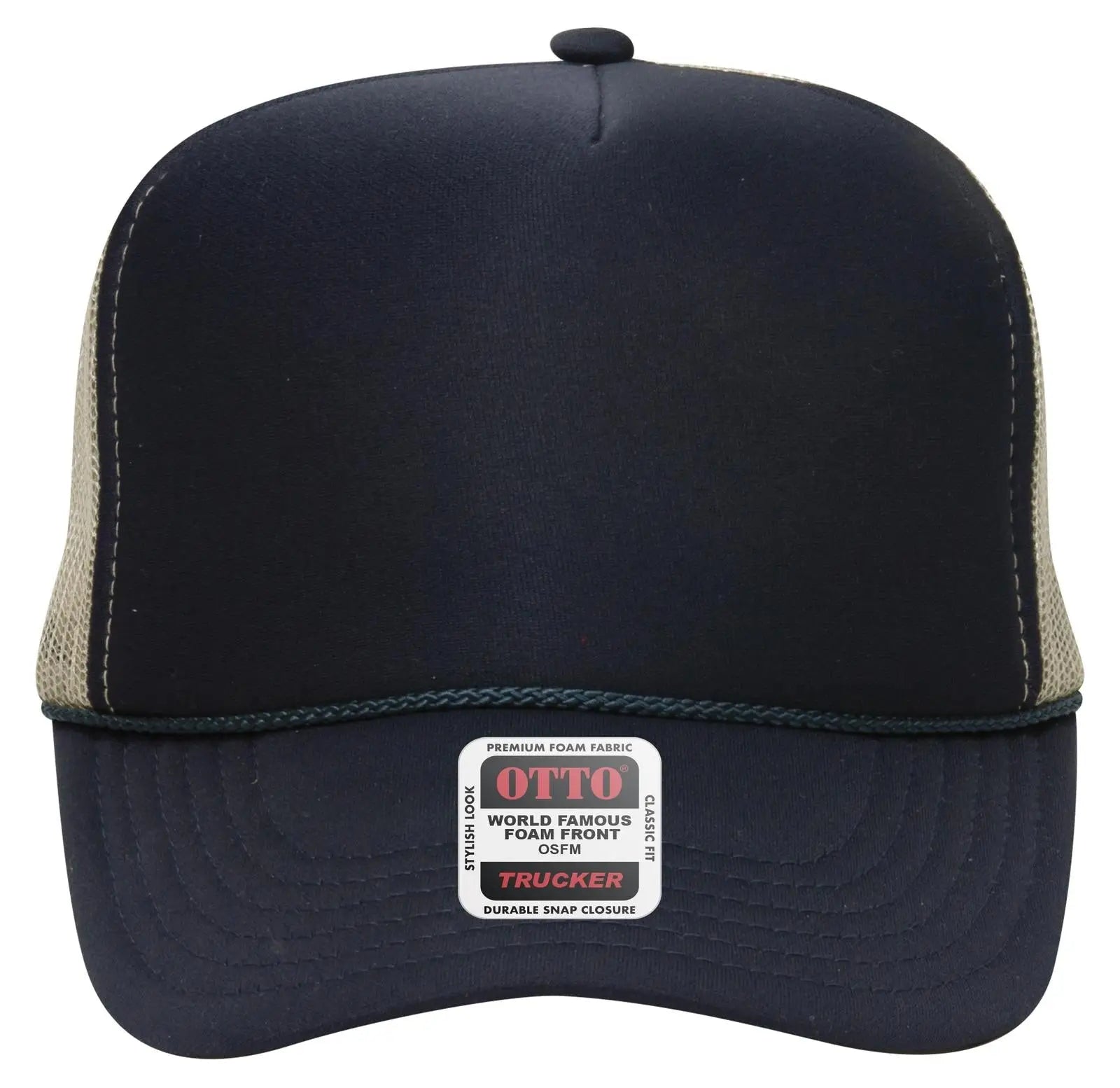 OTTO 39-165 5 Panel High Crown Mesh Back Trucker Cap - Nvy/Nvy/Kha - Nvy/Nvy/Kha / 6 1/2’’ - 7 5/8’’