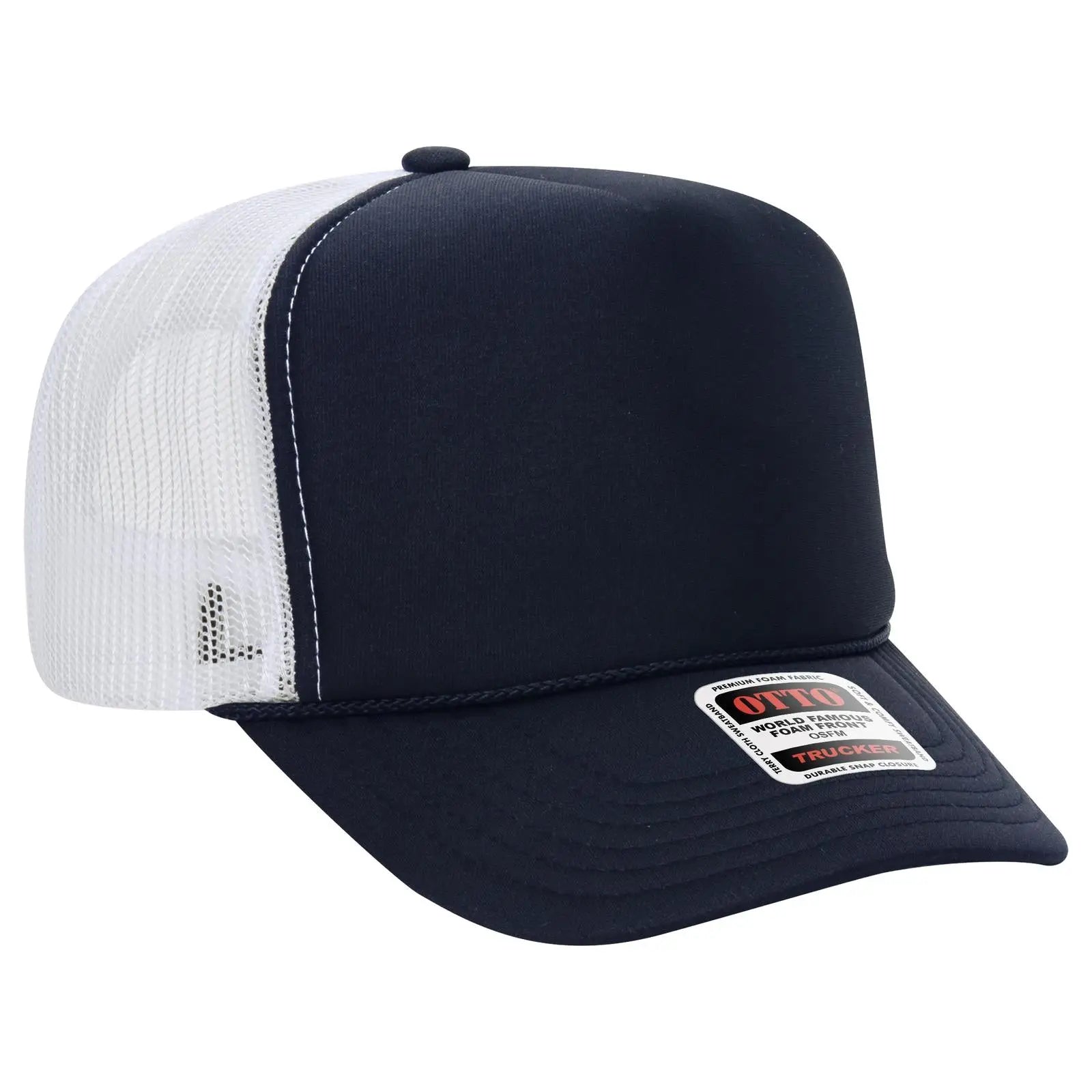 OTTO 39-165 5 Panel High Crown Mesh Back Trucker Cap - Nvy/Nvy/Wht - Nvy/Nvy/Wht / 6 1/2’’ - 7 5/8’’