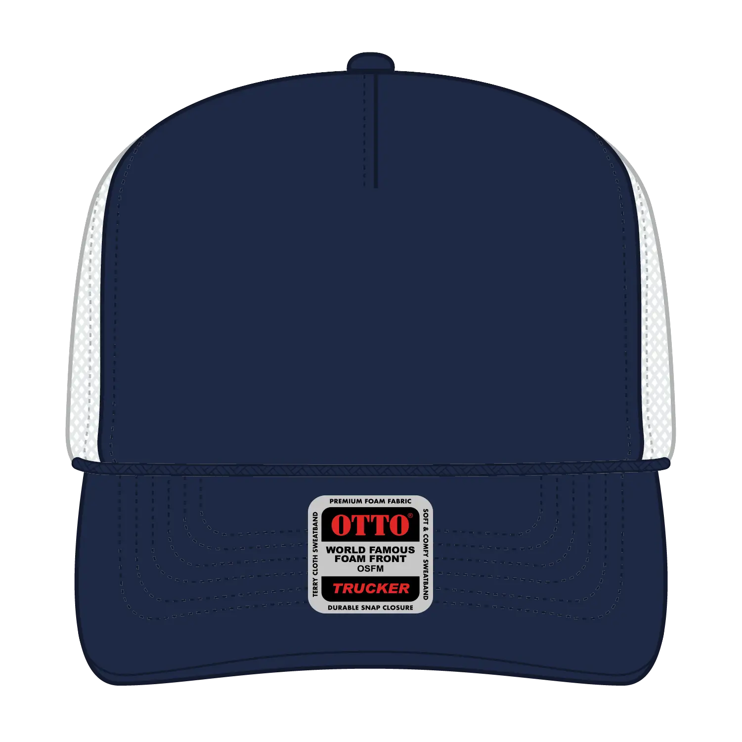 OTTO 39-165 5 Panel High Crown Mesh Back Trucker Cap - Nvy/Nvy/Wht - Nvy/Nvy/Wht / 6 1/2’’ - 7 5/8’’