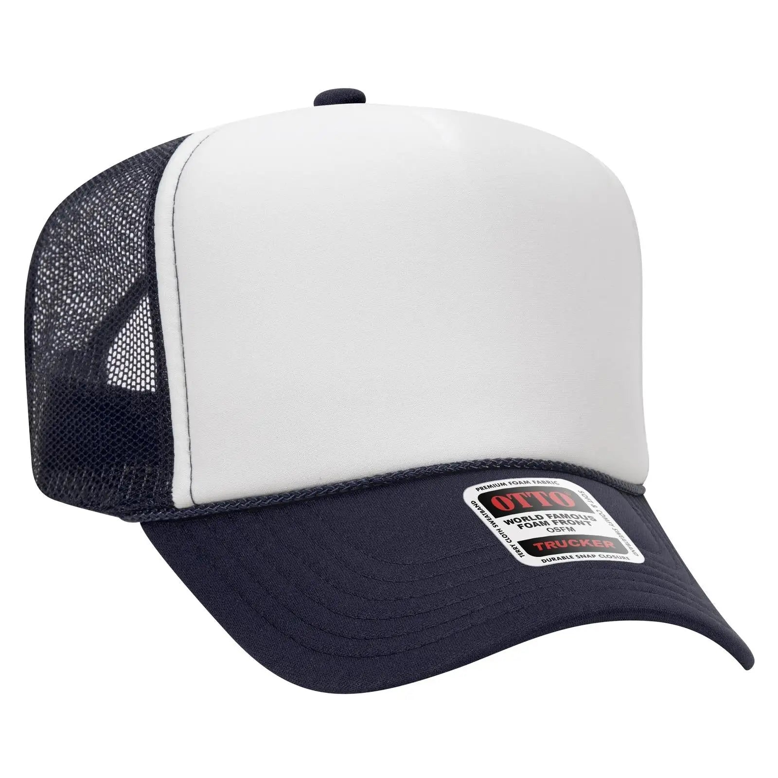 OTTO 39-165 5 Panel High Crown Mesh Back Trucker Cap - Nvy/Wht/Nvy