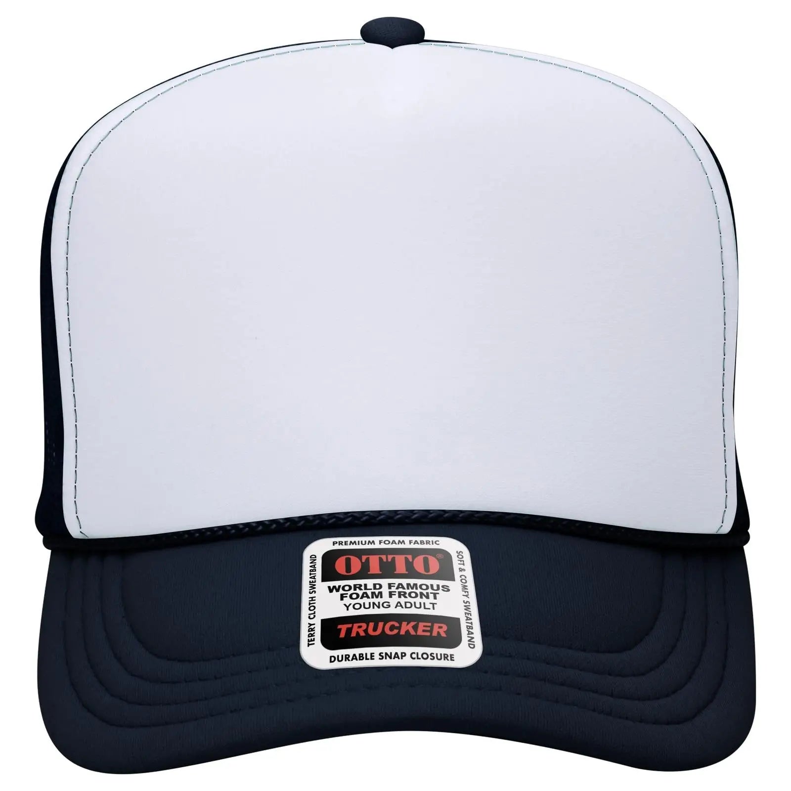 OTTO 39-165 5 Panel High Crown Mesh Back Trucker Cap - Nvy/Wht/Nvy