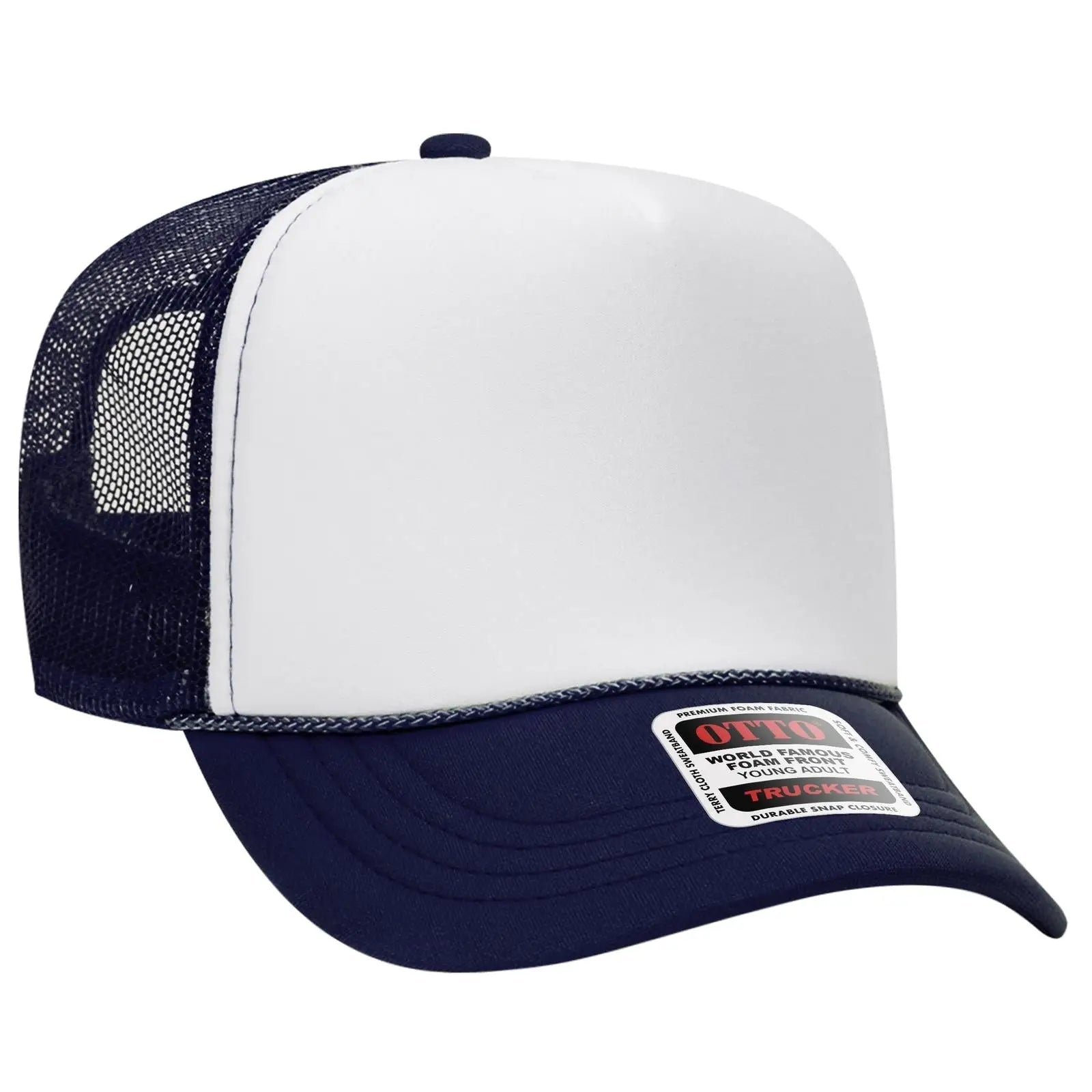 OTTO 39-165 5 Panel High Crown Mesh Back Trucker Cap - Nvy/Wht/Nvy