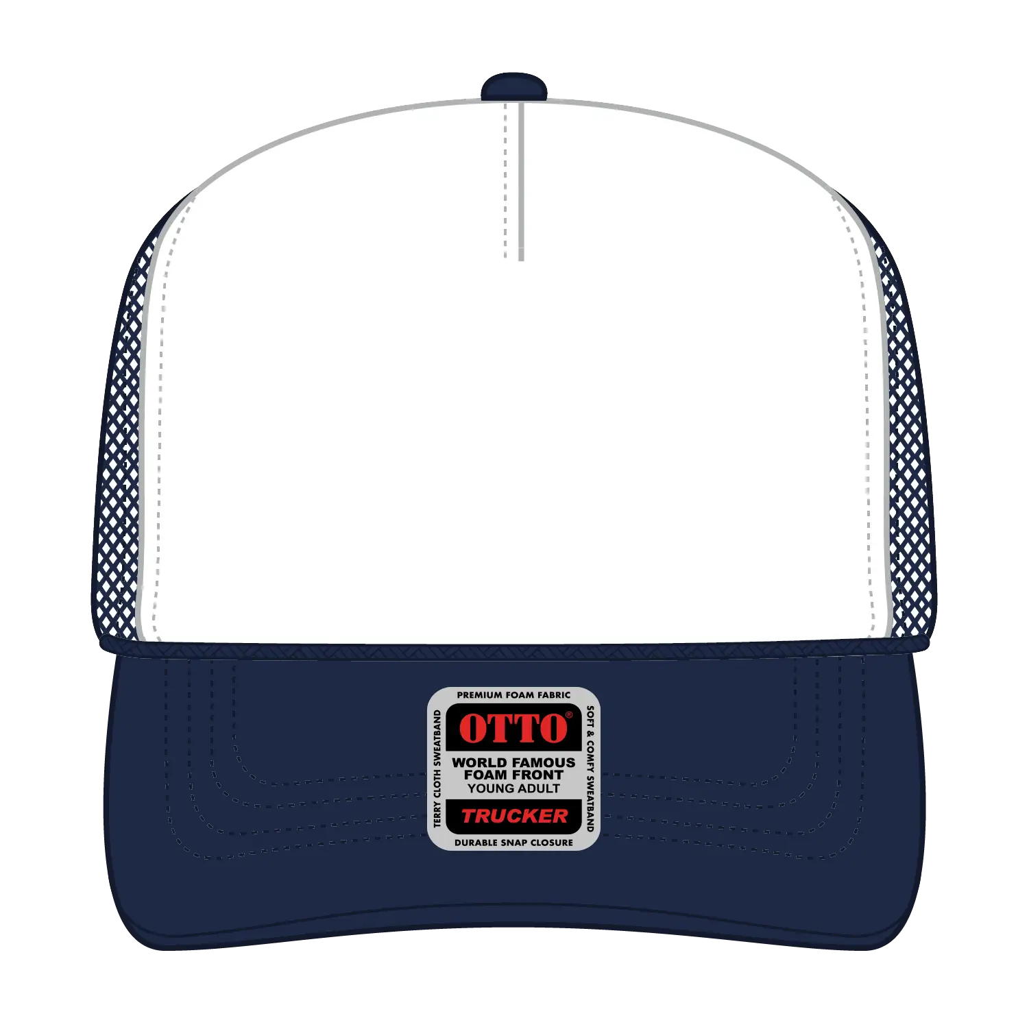 OTTO 39-165 5 Panel High Crown Mesh Back Trucker Cap - Nvy/Wht/Nvy - Nvy/Wht/Nvy / 6’’ - 7 1/8’’