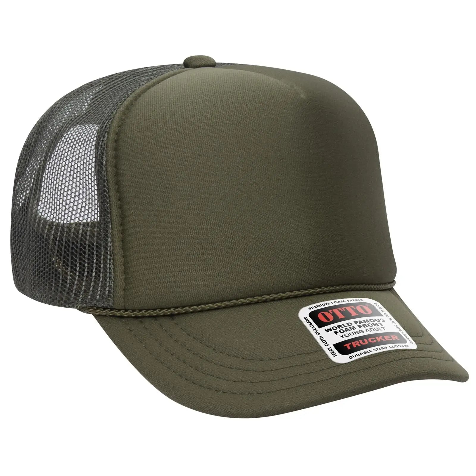 OTTO 39-165 5 Panel High Crown Mesh Back Trucker Cap - Ol. Green