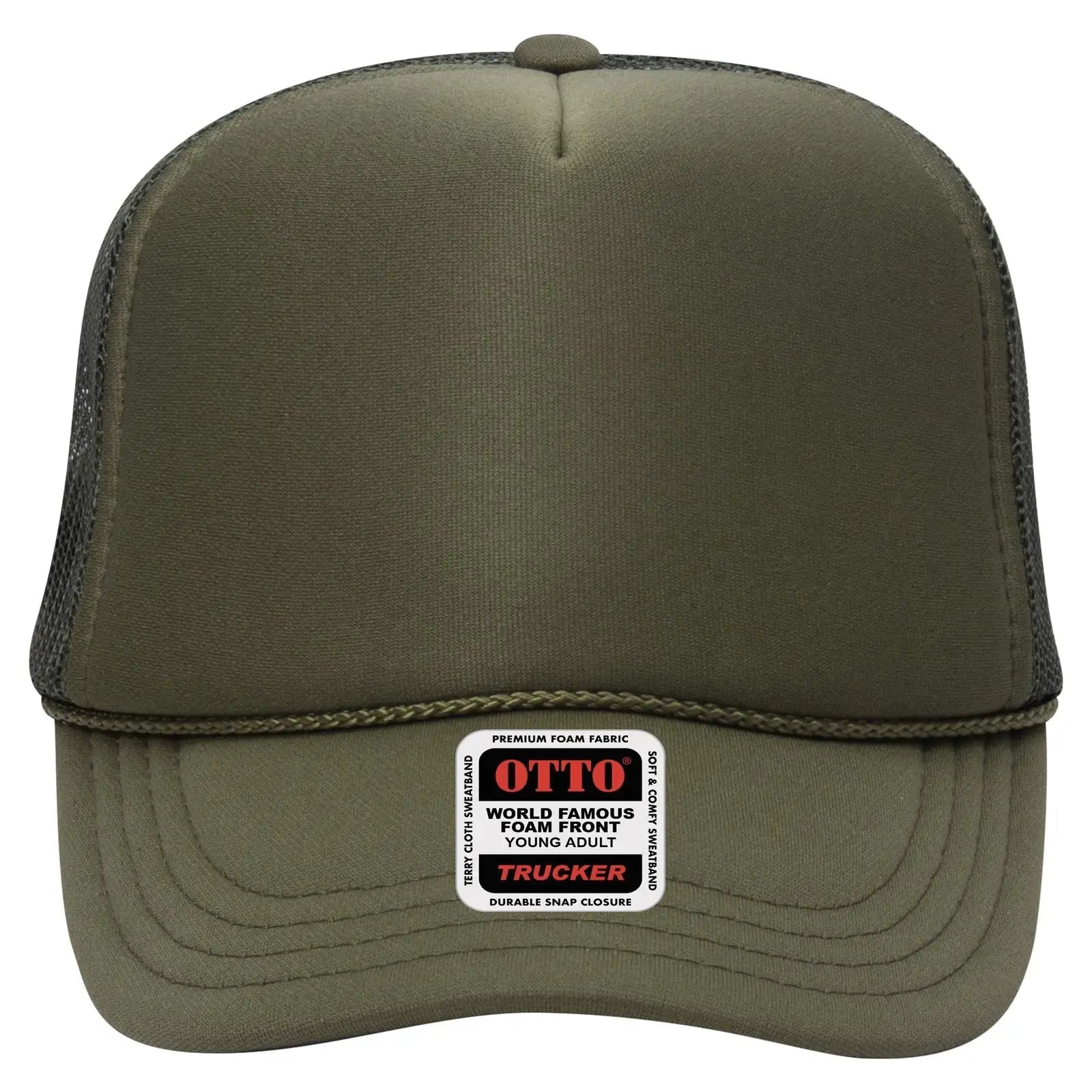 OTTO 39-165 5 Panel High Crown Mesh Back Trucker Cap - Ol. Green