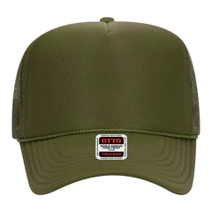 OTTO 39-165 5 Panel High Crown Mesh Back Trucker Cap - Ol. Green