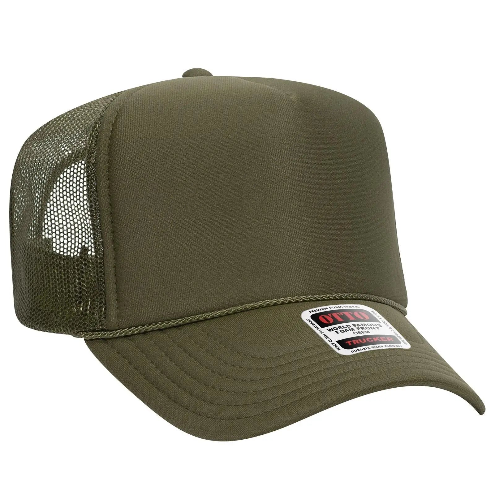 OTTO 39-165 5 Panel High Crown Mesh Back Trucker Cap - Ol. Green