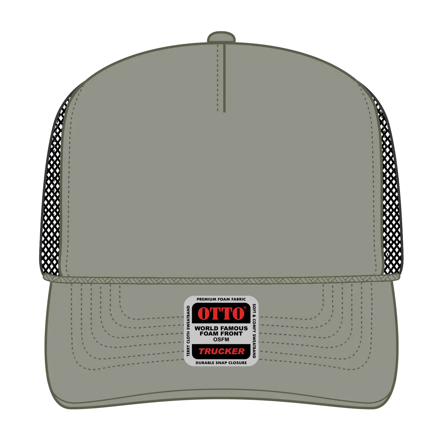 OTTO 39-165 5 Panel High Crown Mesh Back Trucker Cap - Ol.Grn/Ol.Grn/Blk - Ol.Grn/Ol.Grn/Blk / 6 1/2’’ - 7 5/8’’
