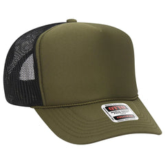 OTTO 39-165 5 Panel High Crown Mesh Back Trucker Cap - Ol.Grn/Ol.Grn/Blk - Ol.Grn/Ol.Grn/Blk / 6 1/2’’ - 7 5/8’’
