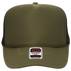 OTTO 39-165 5 Panel High Crown Mesh Back Trucker Cap - Ol.Grn/Ol.Grn/Blk - Ol.Grn/Ol.Grn/Blk / 6 1/2’’ - 7 5/8’’