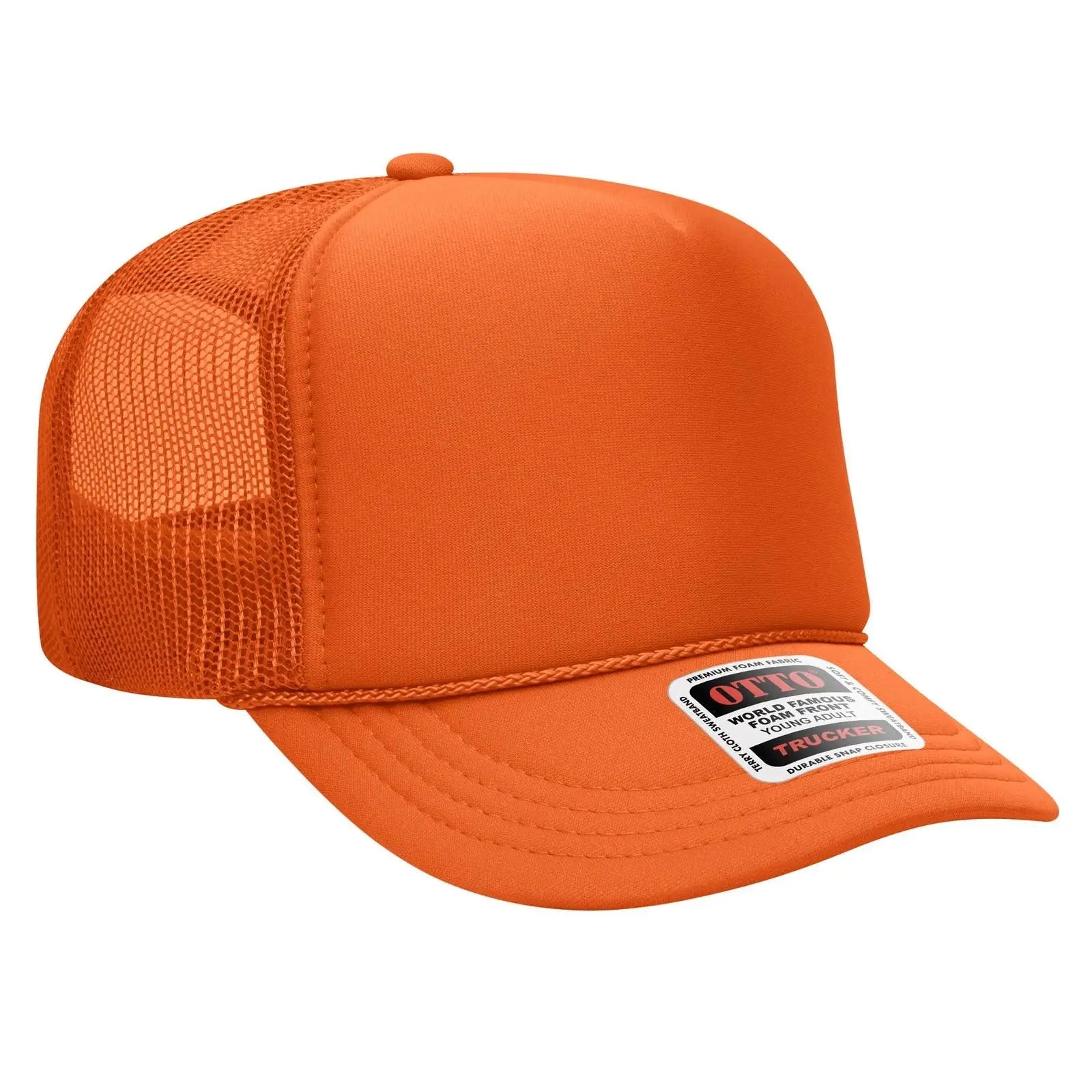 OTTO 39-165 5 Panel High Crown Mesh Back Trucker Cap - Orange