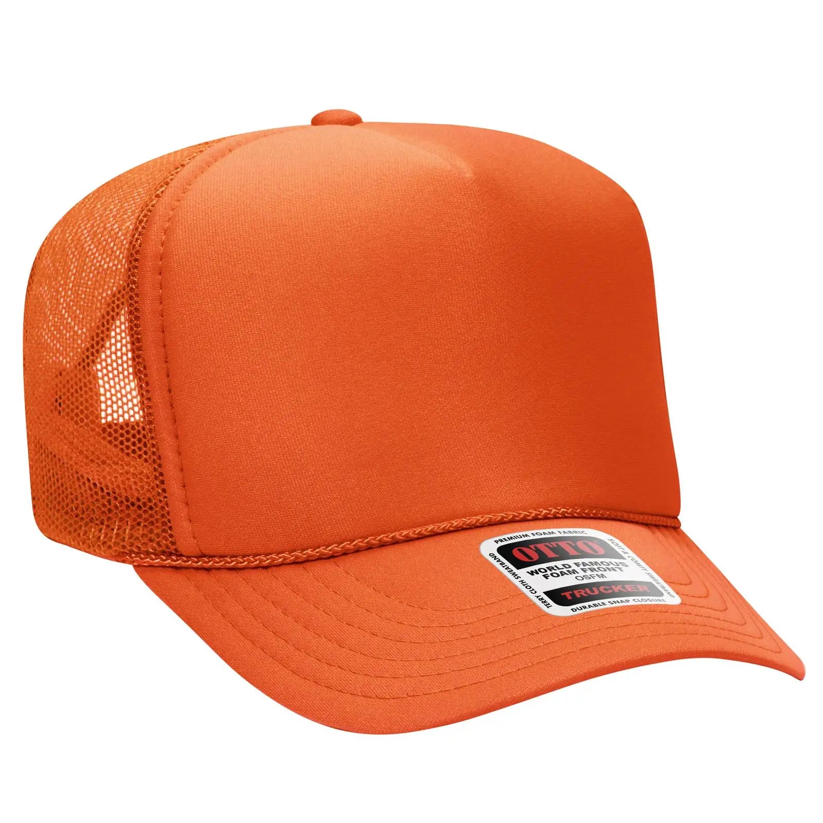 OTTO 39-165 5 Panel High Crown Mesh Back Trucker Cap - Orange
