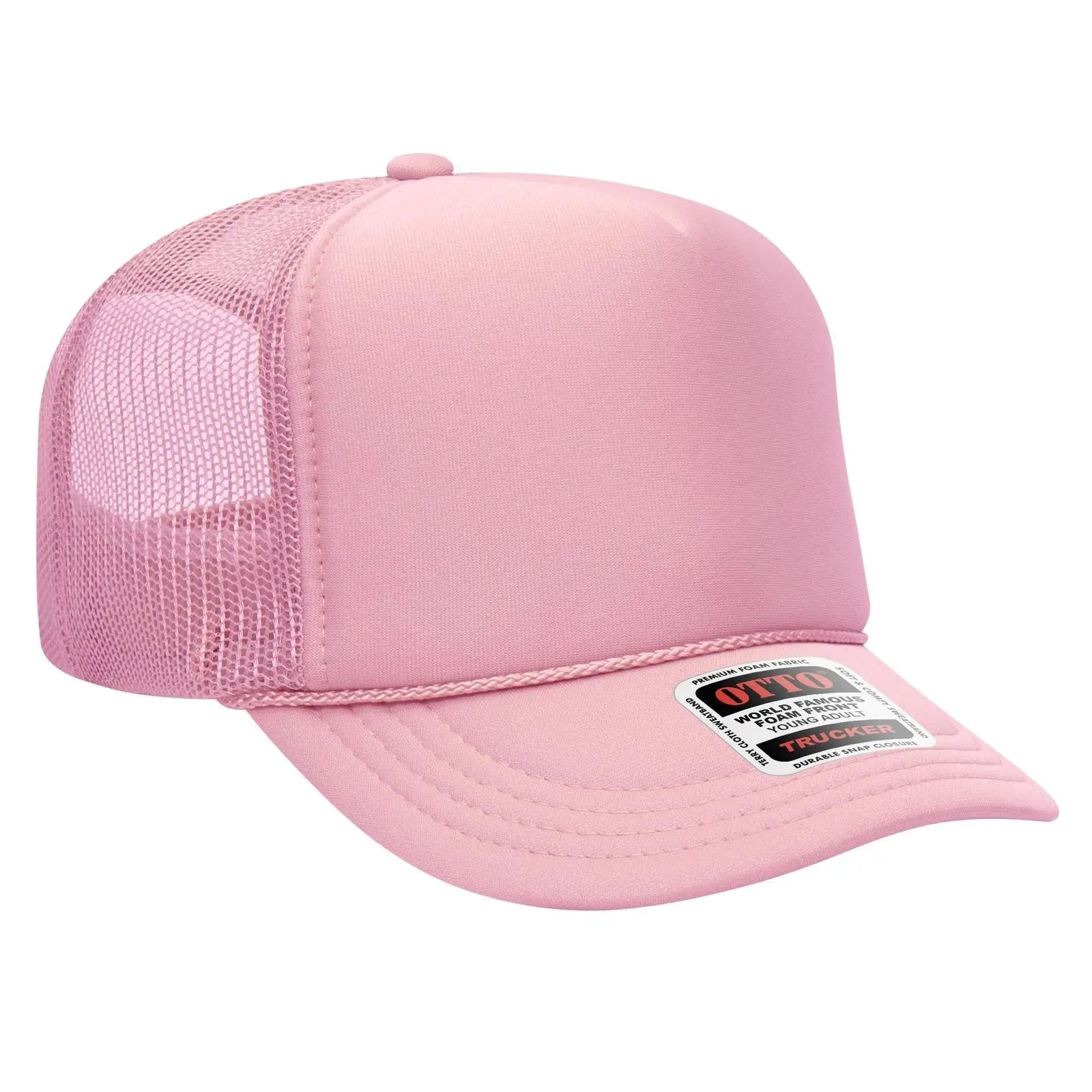 OTTO 39-165 5 Panel High Crown Mesh Back Trucker Cap - Pink