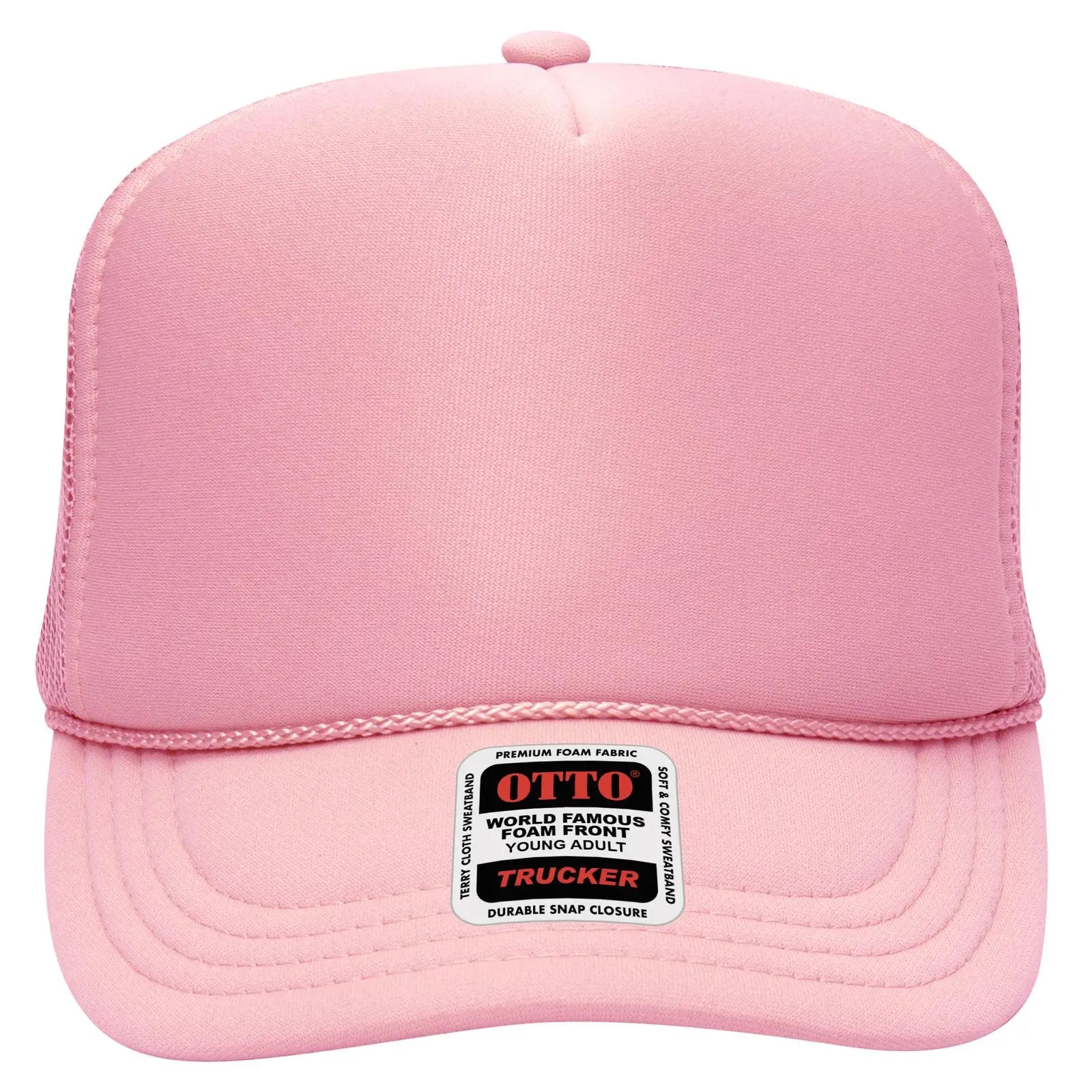 OTTO 39-165 5 Panel High Crown Mesh Back Trucker Cap - Pink
