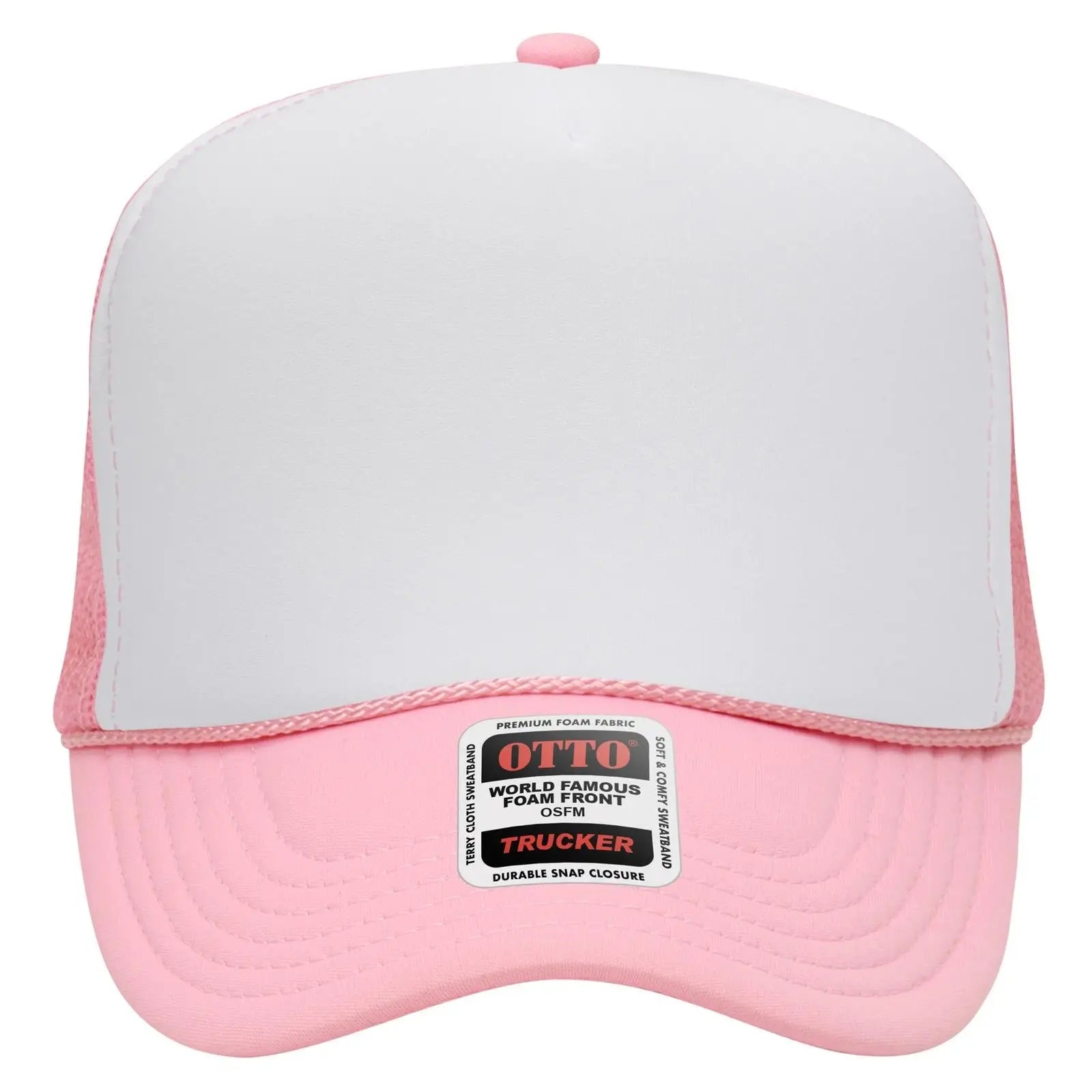 OTTO 39-165 5 Panel High Crown Mesh Back Trucker Cap - Pnk/Wht/Pnk - Pnk/Wht/Pnk / 6 1/2’’ - 7 5/8’’