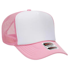 OTTO 39-165 5 Panel High Crown Mesh Back Trucker Cap - Pnk/Wht/Pnk - Pnk/Wht/Pnk / 6 1/2’’ - 7 5/8’’