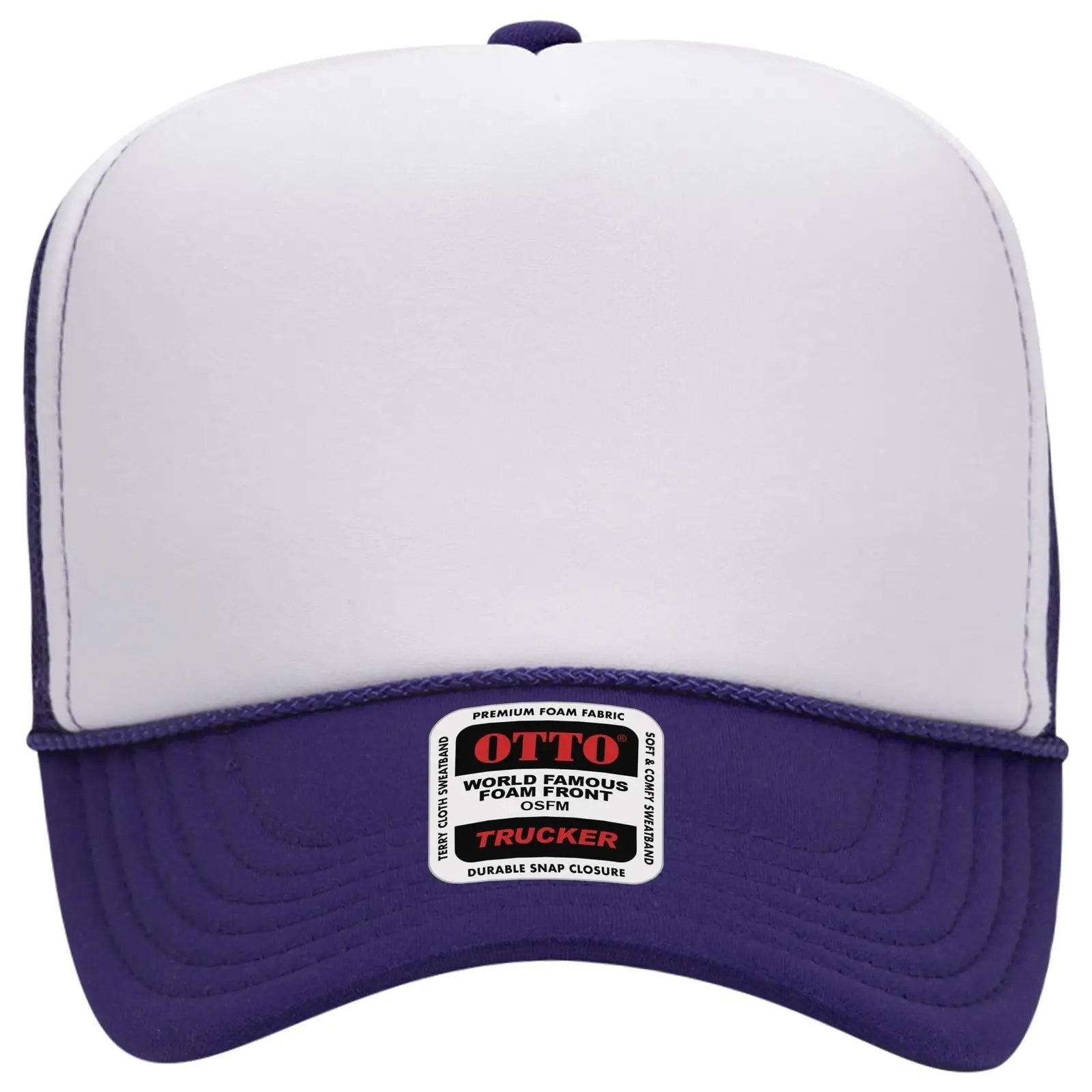 OTTO 39-165 5 Panel High Crown Mesh Back Trucker Cap - Pur/Wht/Pur - Pur/Wht/Pur / 6 1/2’’ - 7 5/8’’