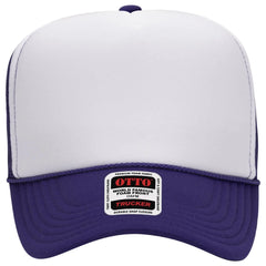 OTTO 39-165 5 Panel High Crown Mesh Back Trucker Cap - Pur/Wht/Pur - Pur/Wht/Pur / 6 1/2’’ - 7 5/8’’